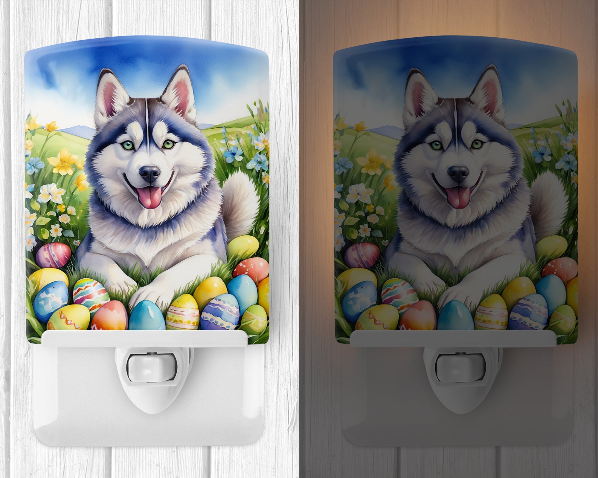 Siberian Husky Easter Egg Hunt Ceramic Night Light