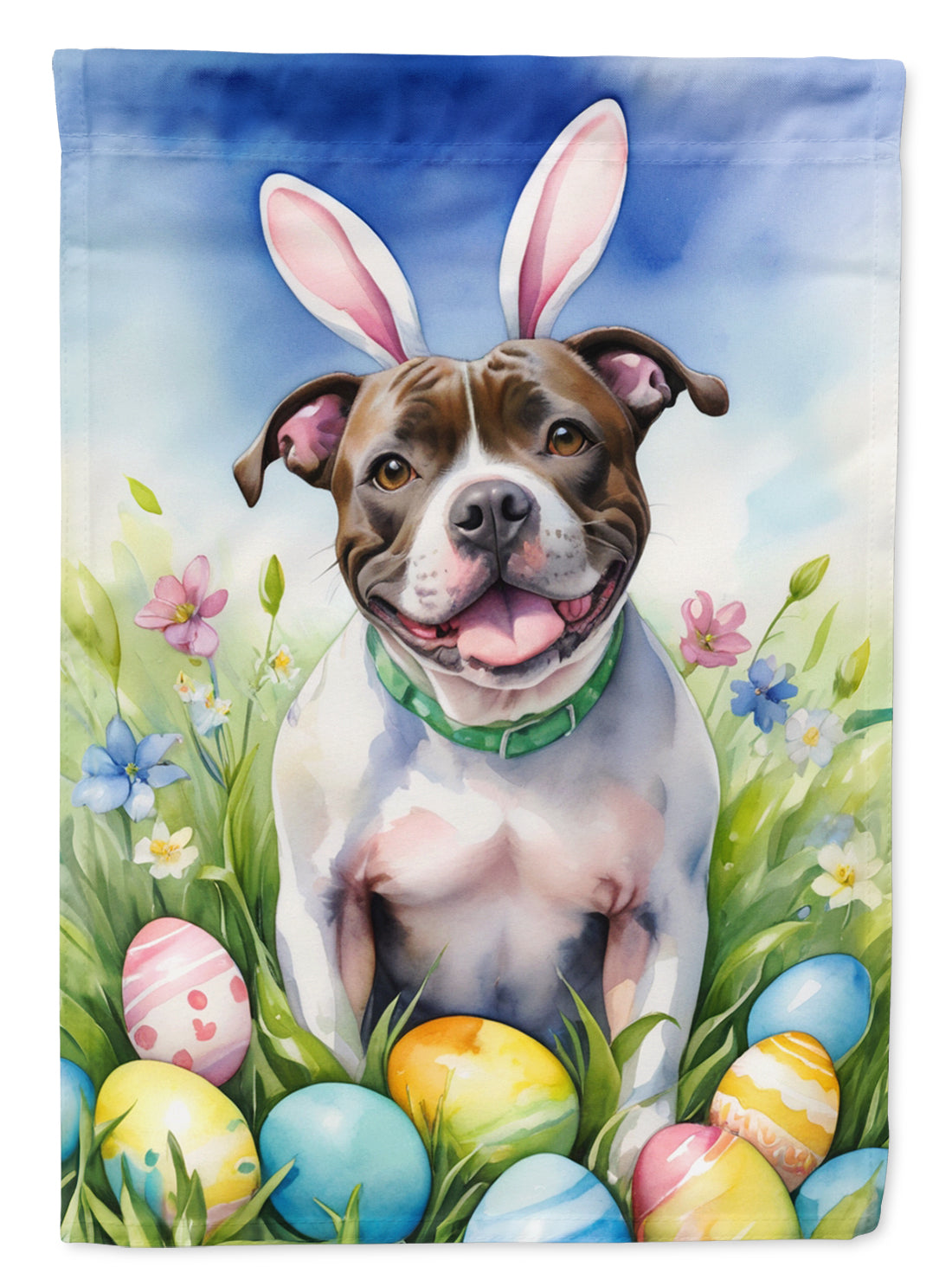 Buy this Staffordshire Bull Terrier Easter Egg Hunt House Flag
