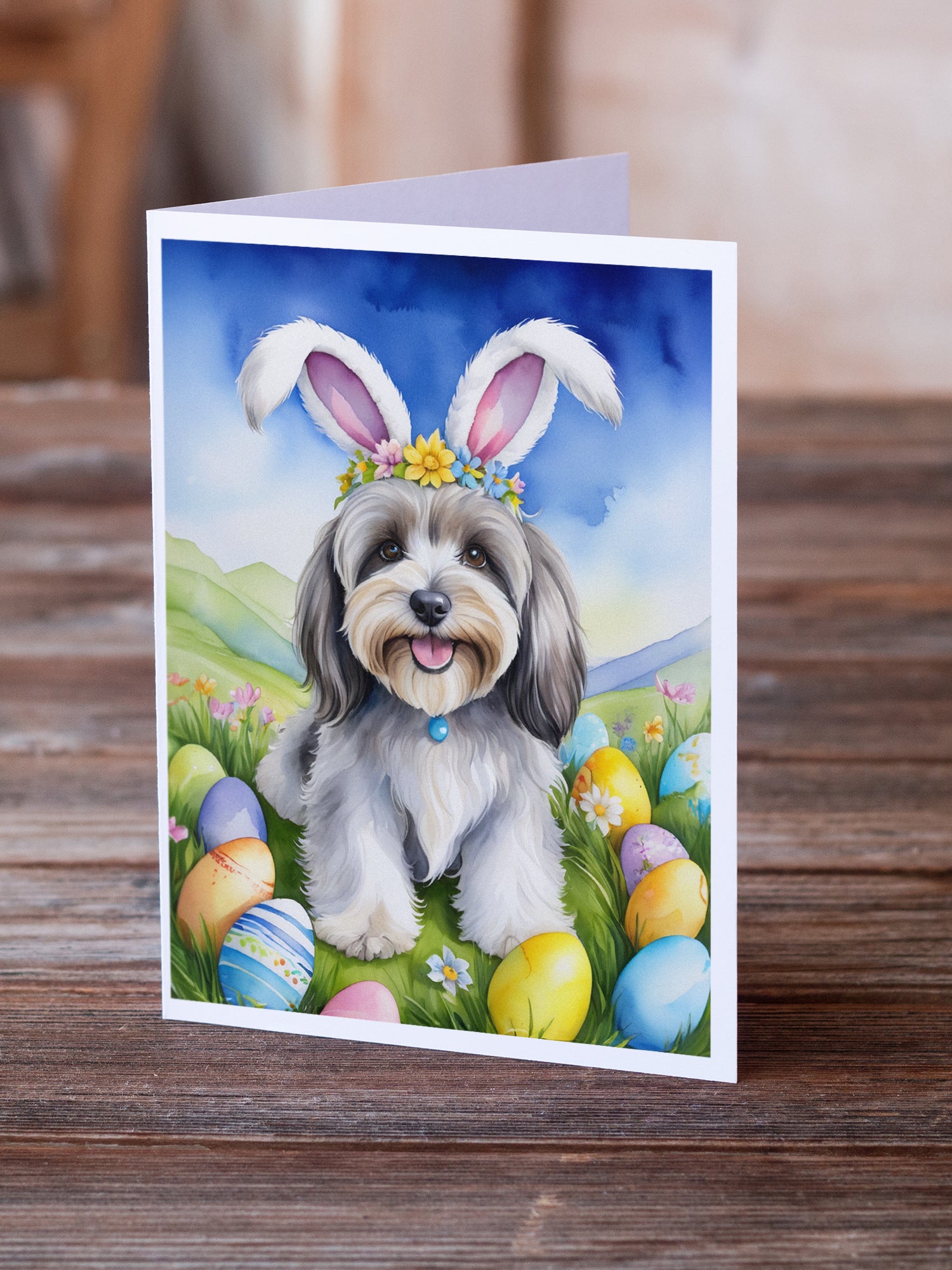 Buy this Tibetan Terrier Easter Egg Hunt Greeting Cards Pack of 8