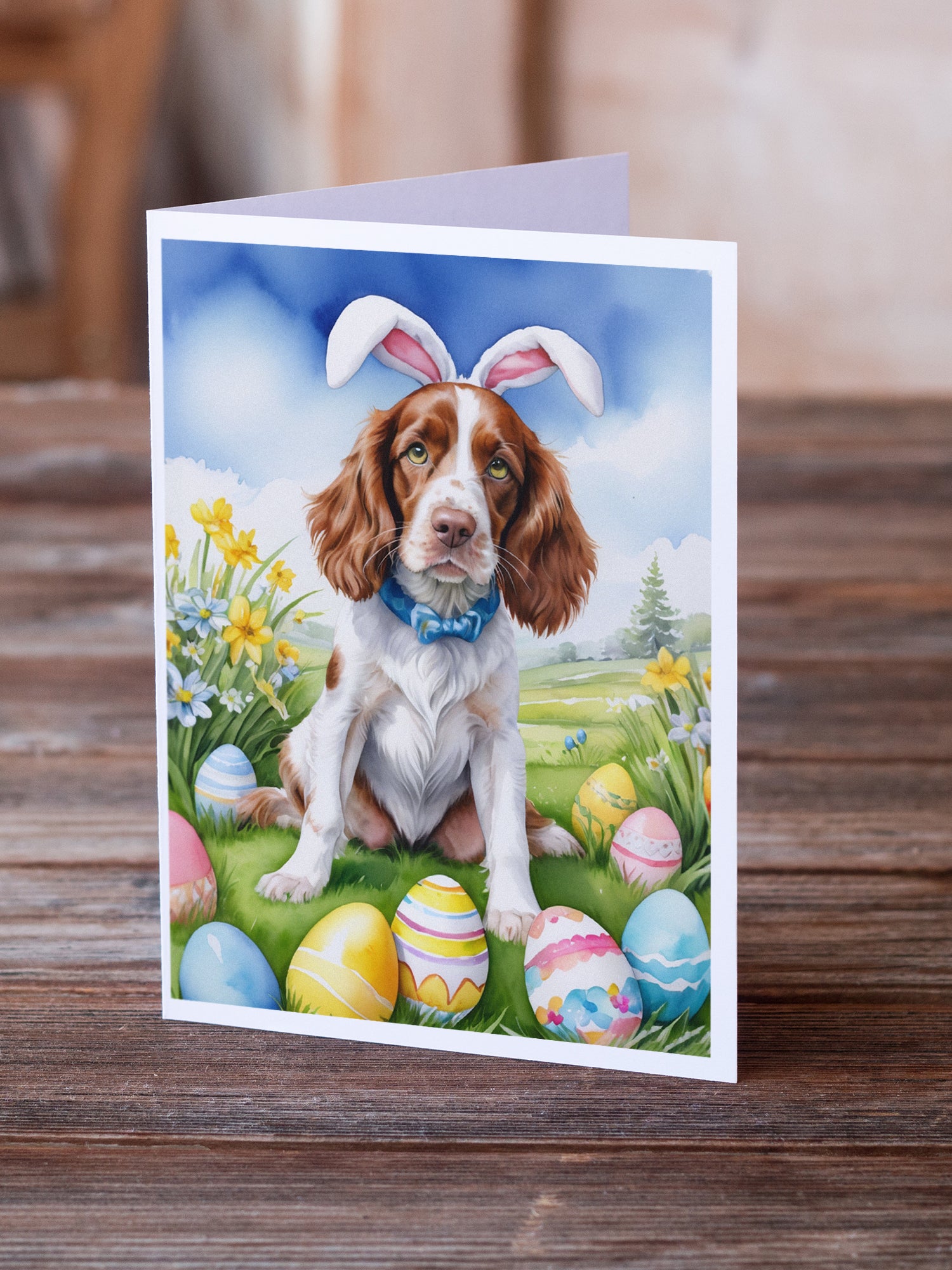 Buy this Welsh Springer Spaniel Easter Egg Hunt Greeting Cards Pack of 8