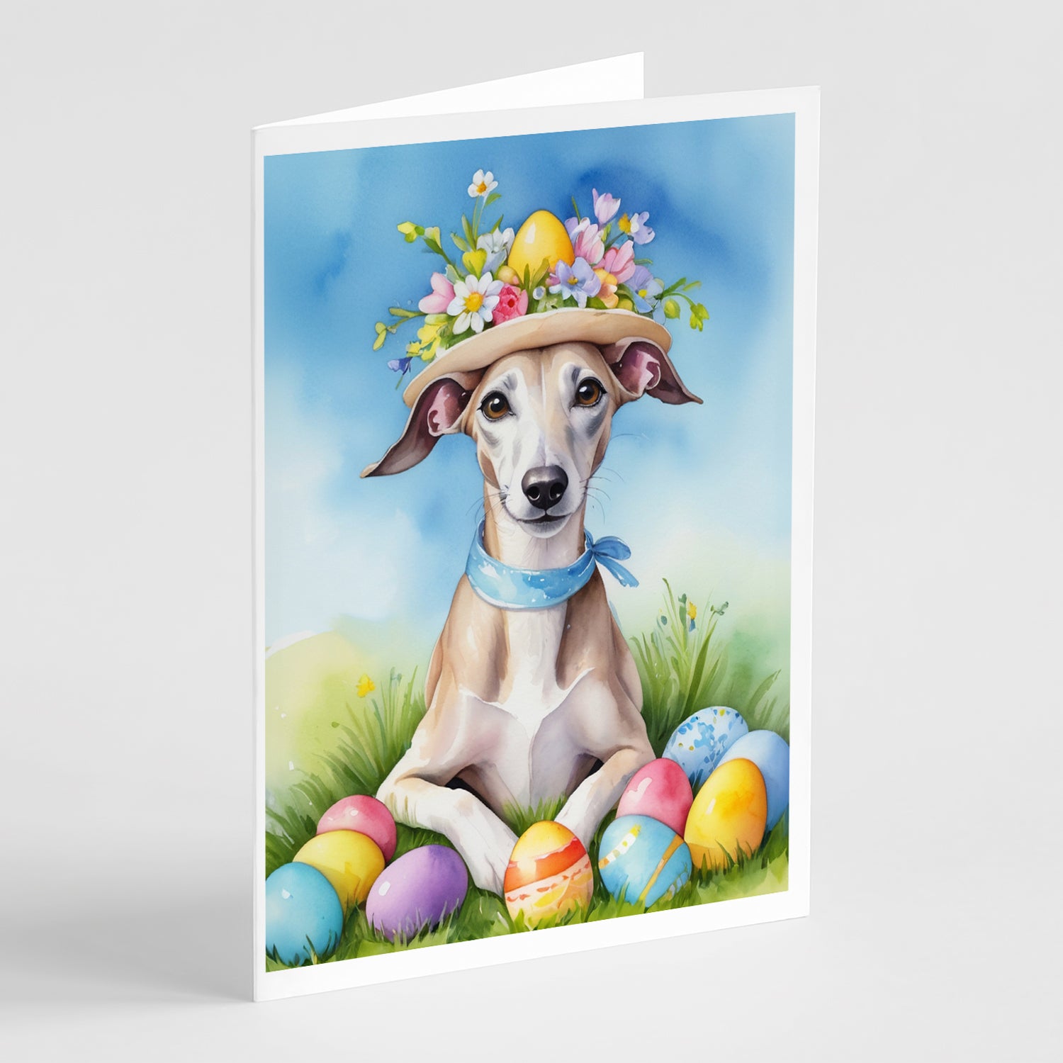 Buy this Whippet Easter Egg Hunt Greeting Cards Pack of 8