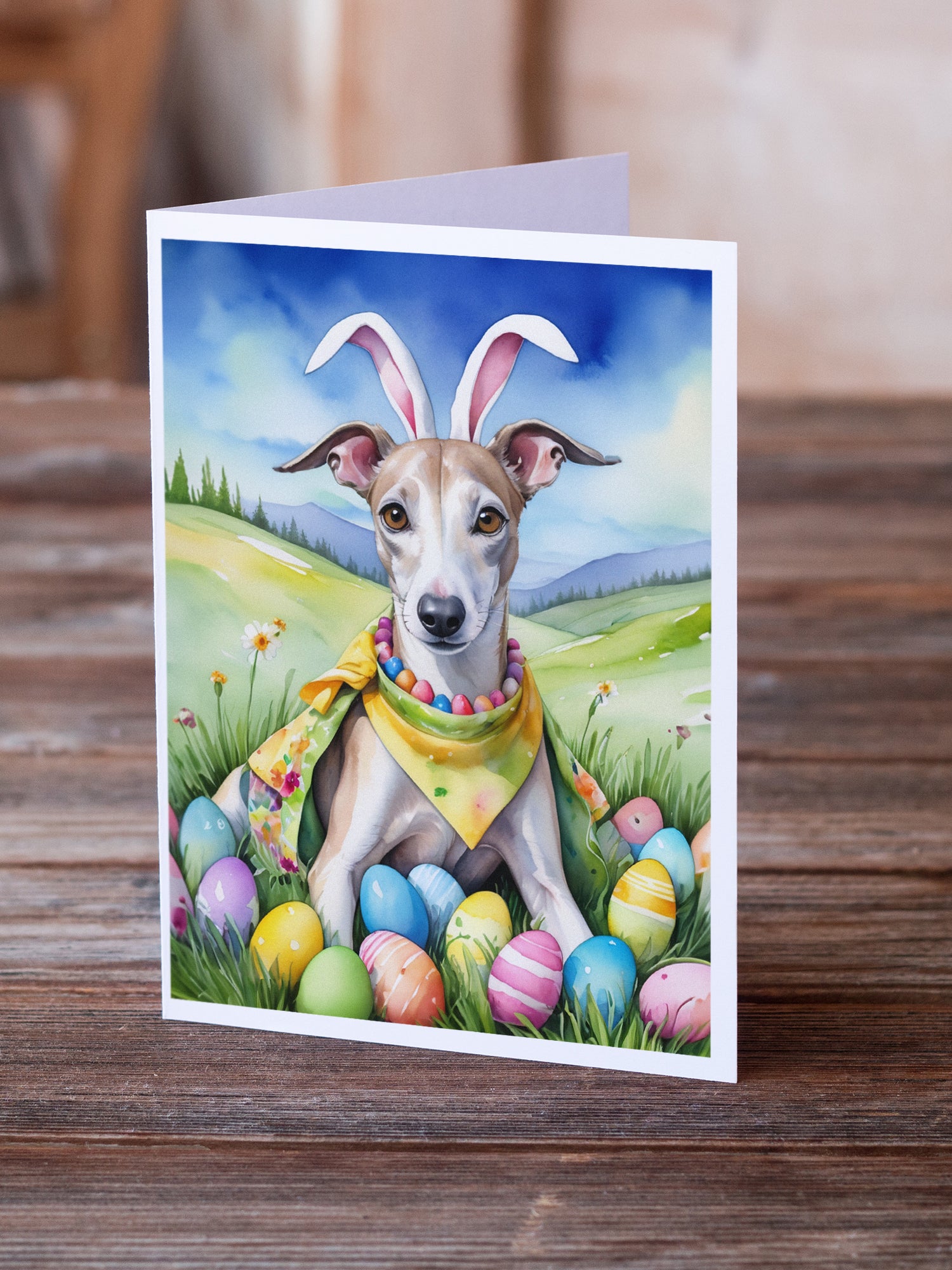 Buy this Whippet Easter Egg Hunt Greeting Cards Pack of 8
