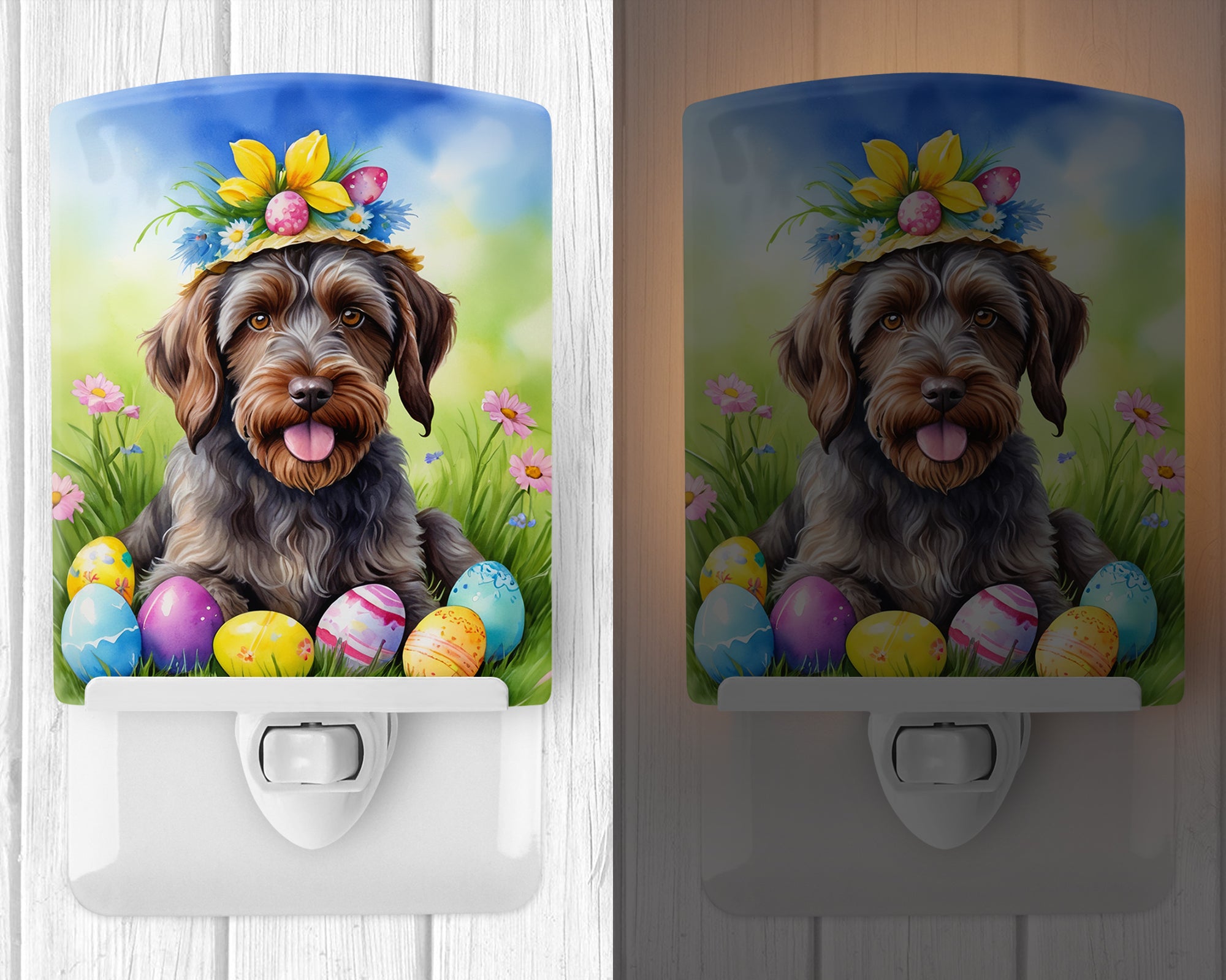 Wirehaired Pointing Griffon Easter Egg Hunt Ceramic Night Light