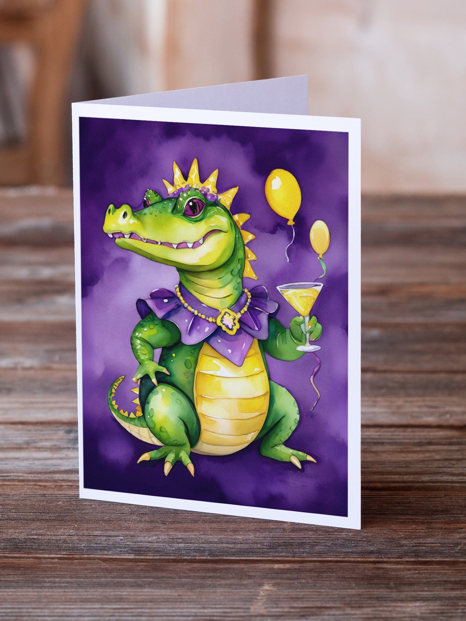 Alligator Mardi Gras Greeting Cards Pack of 8