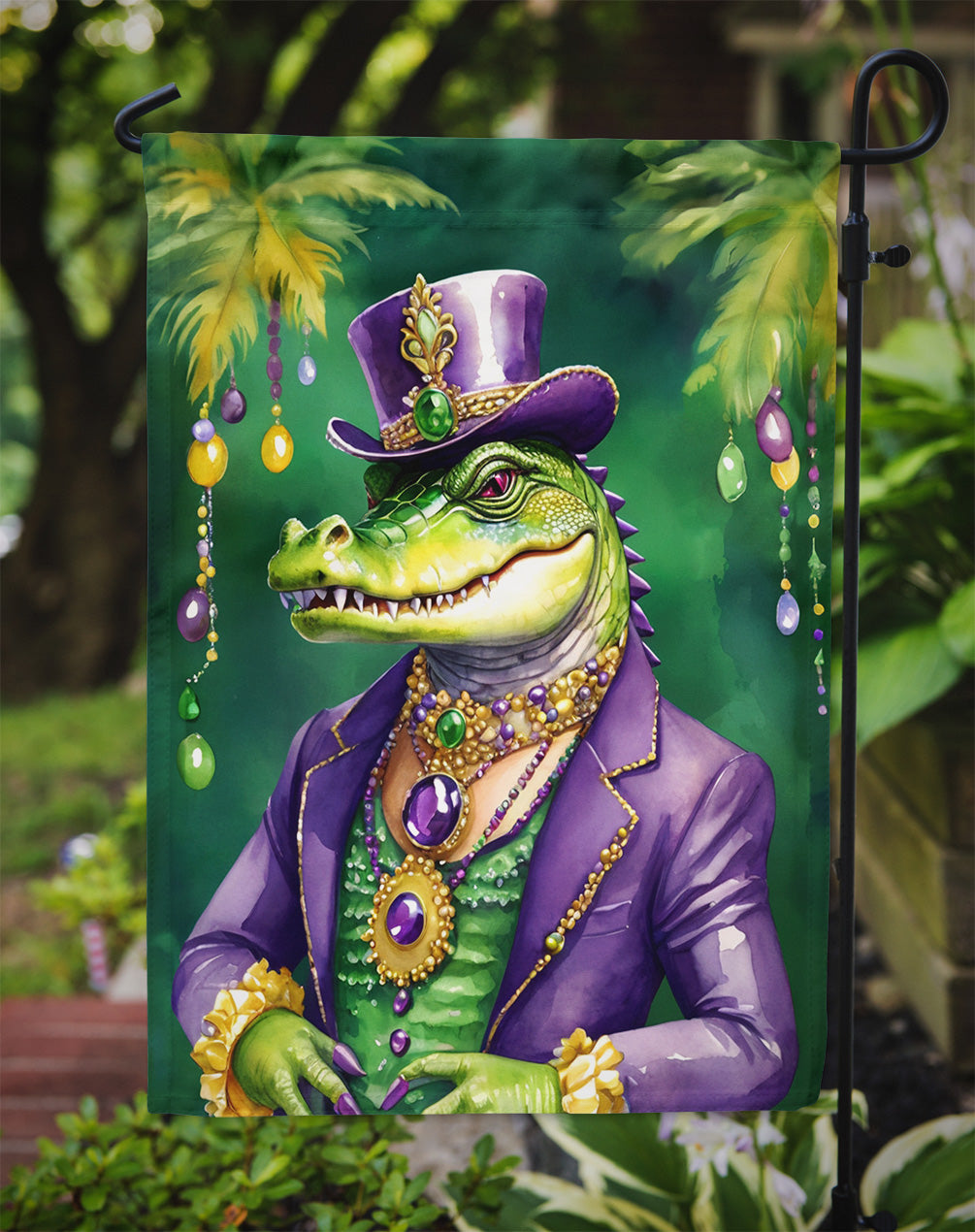 Alligator King of Mardi Gras Garden Flag
