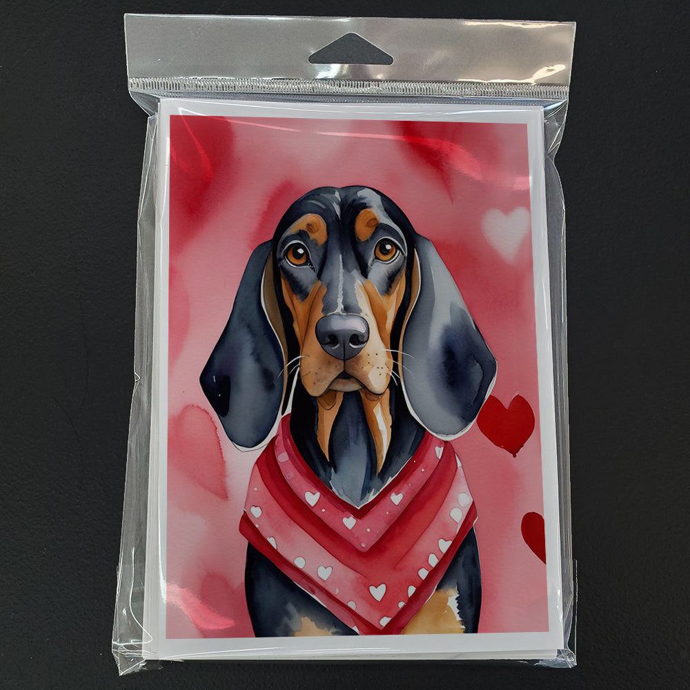 Black and Tan Coonhound My Valentine Greeting Cards Pack of 8