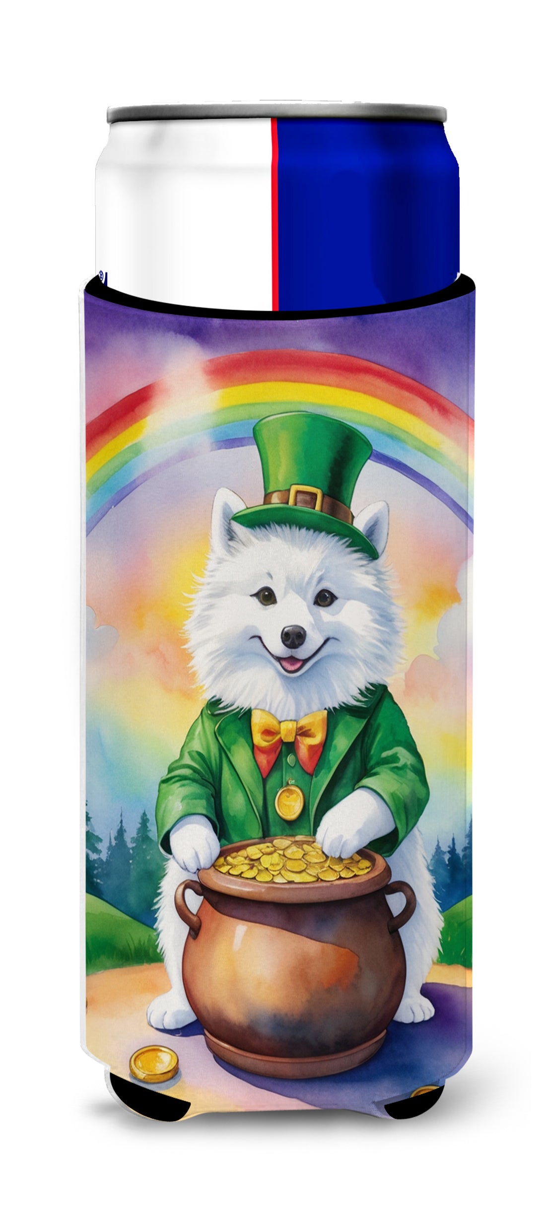 Buy this American Eskimo St Patrick's Day Hugger for Ultra Slim Cans