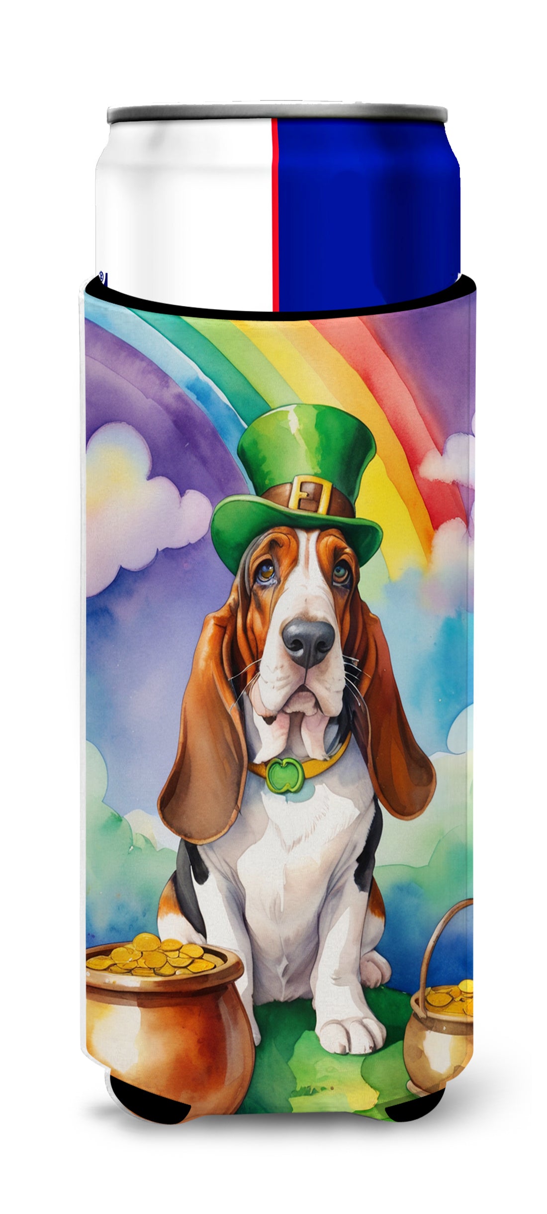 Buy this Basset Hound St Patrick's Day Hugger for Ultra Slim Cans