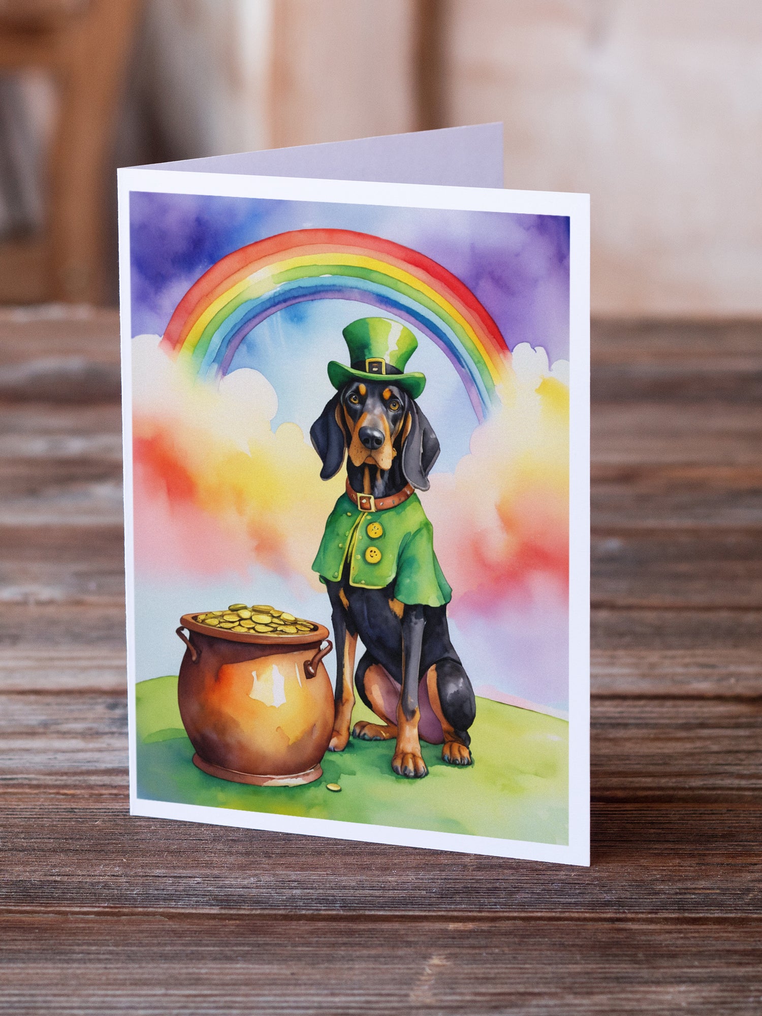 Buy this Black and Tan Coonhound St Patrick's Day Greeting Cards Pack of 8
