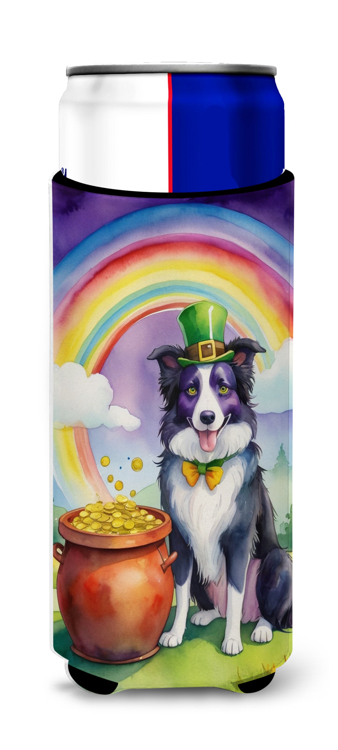 Buy this Border Collie St Patrick's Day Hugger for Ultra Slim Cans