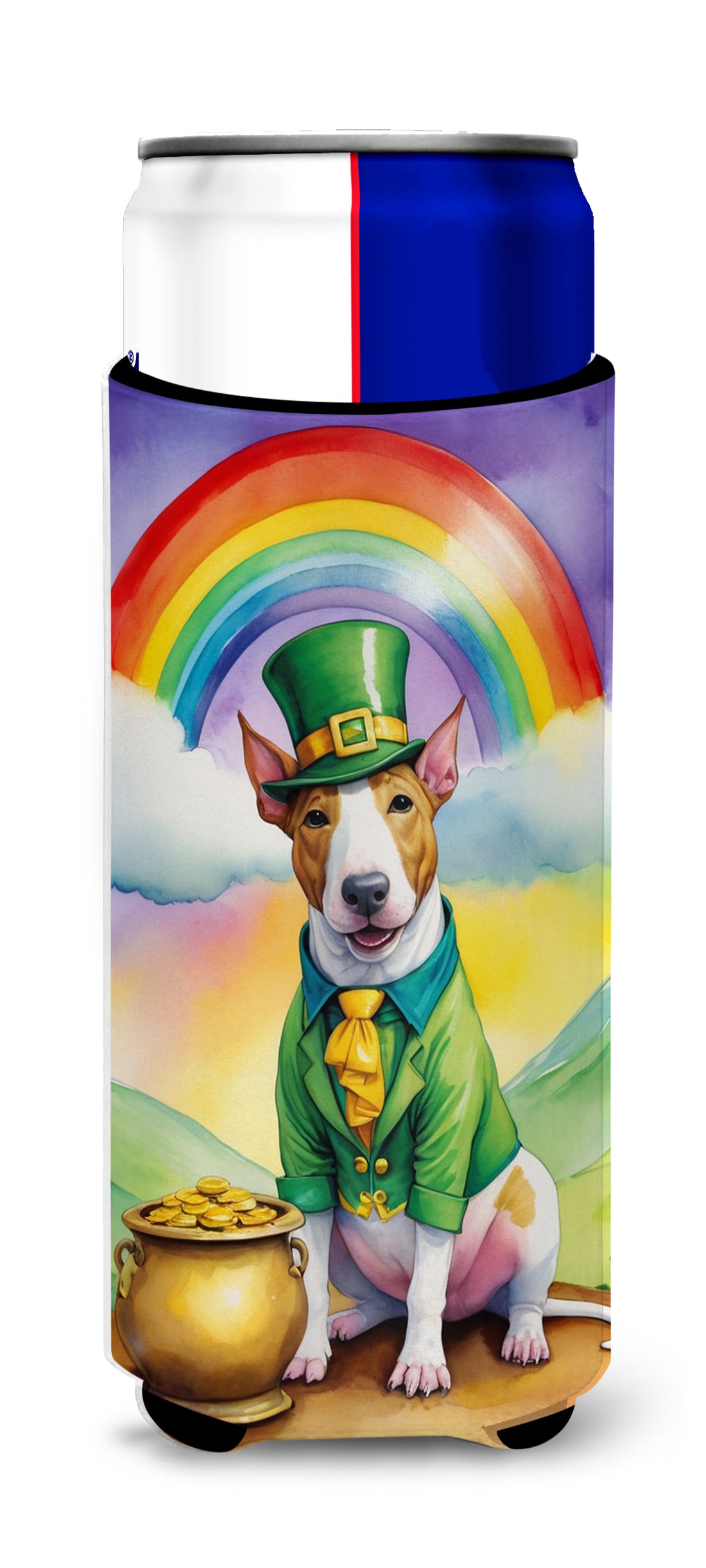 Buy this English Bull Terrier St Patrick's Day Hugger for Ultra Slim Cans