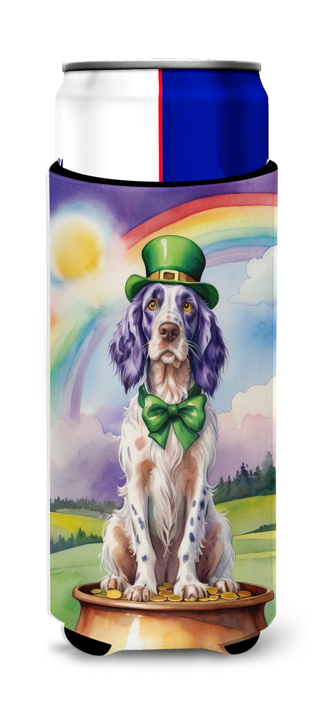 Buy this English Setter St Patrick's Day Hugger for Ultra Slim Cans