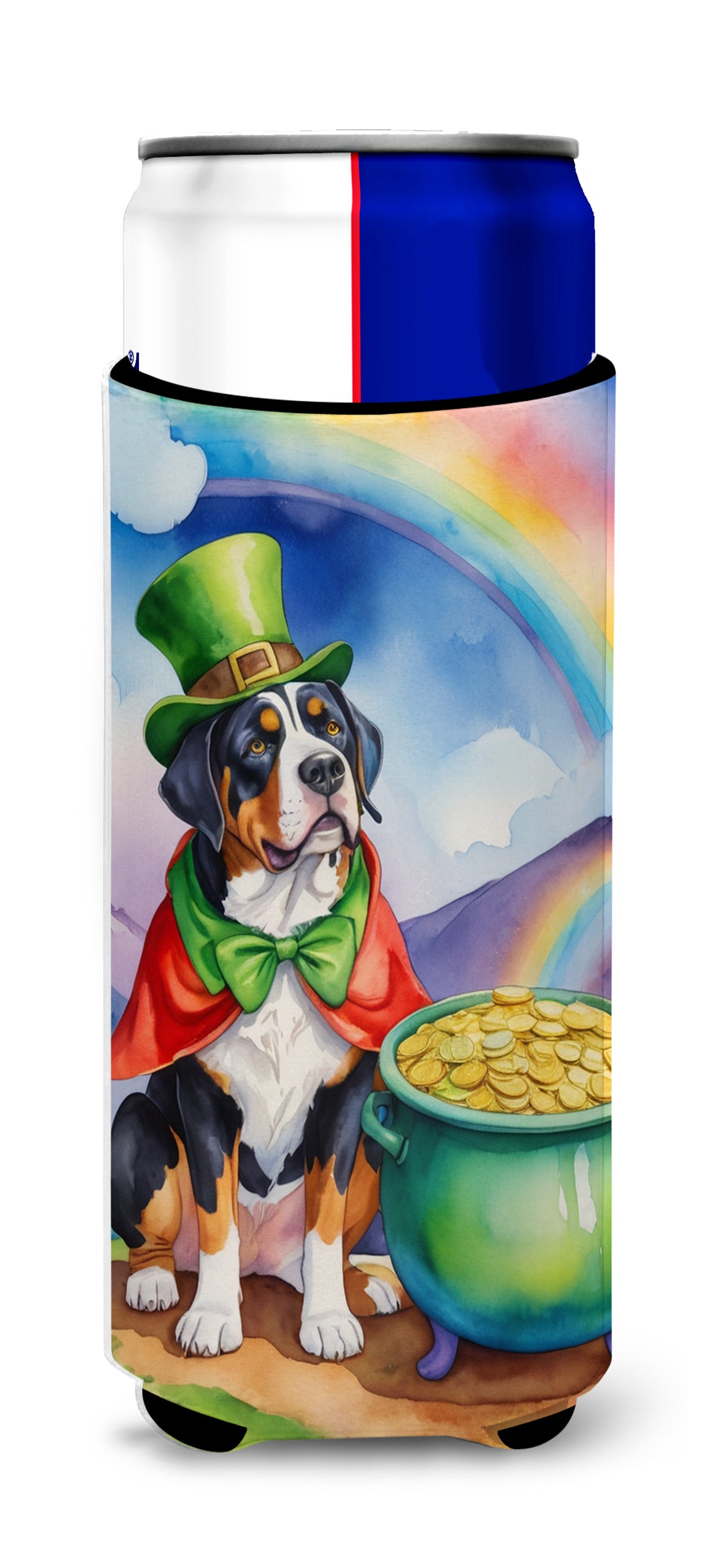 Buy this Greater Swiss Mountain Dog St Patrick's Day Hugger for Ultra Slim Cans