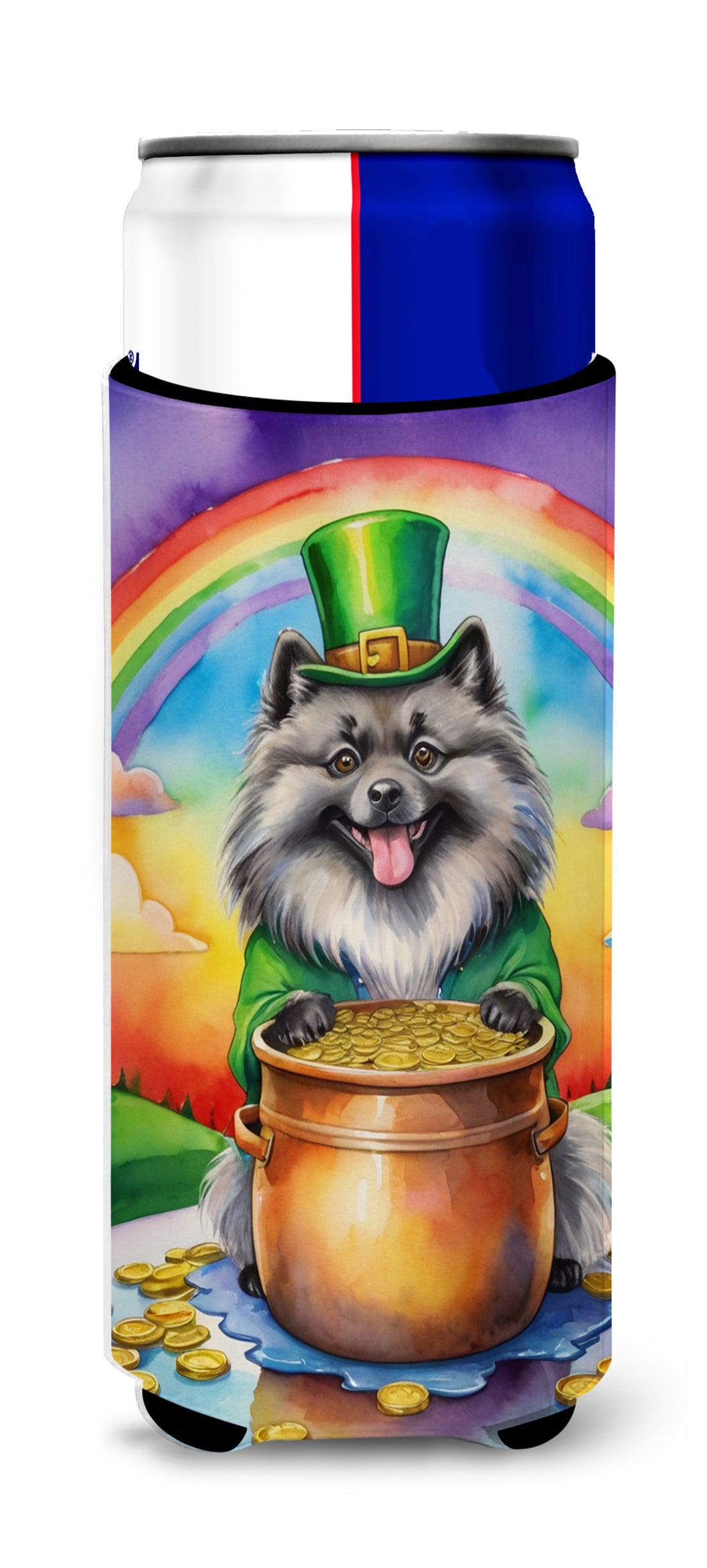 Buy this Keeshond St Patrick&#39;s Day Hugger for Ultra Slim Cans