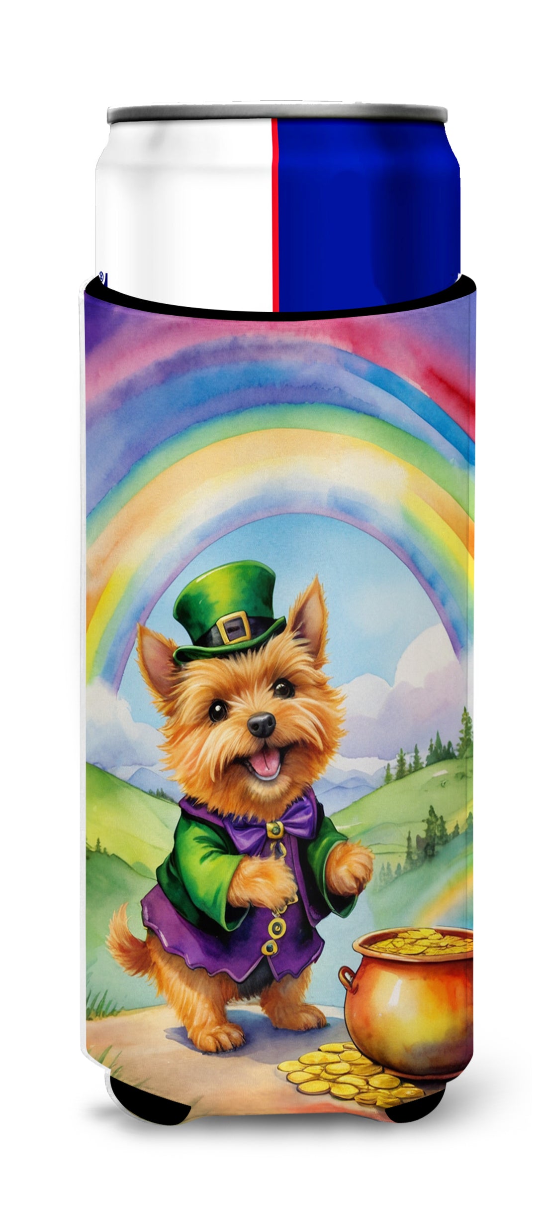 Buy this Norwich Terrier St Patrick's Day Hugger for Ultra Slim Cans