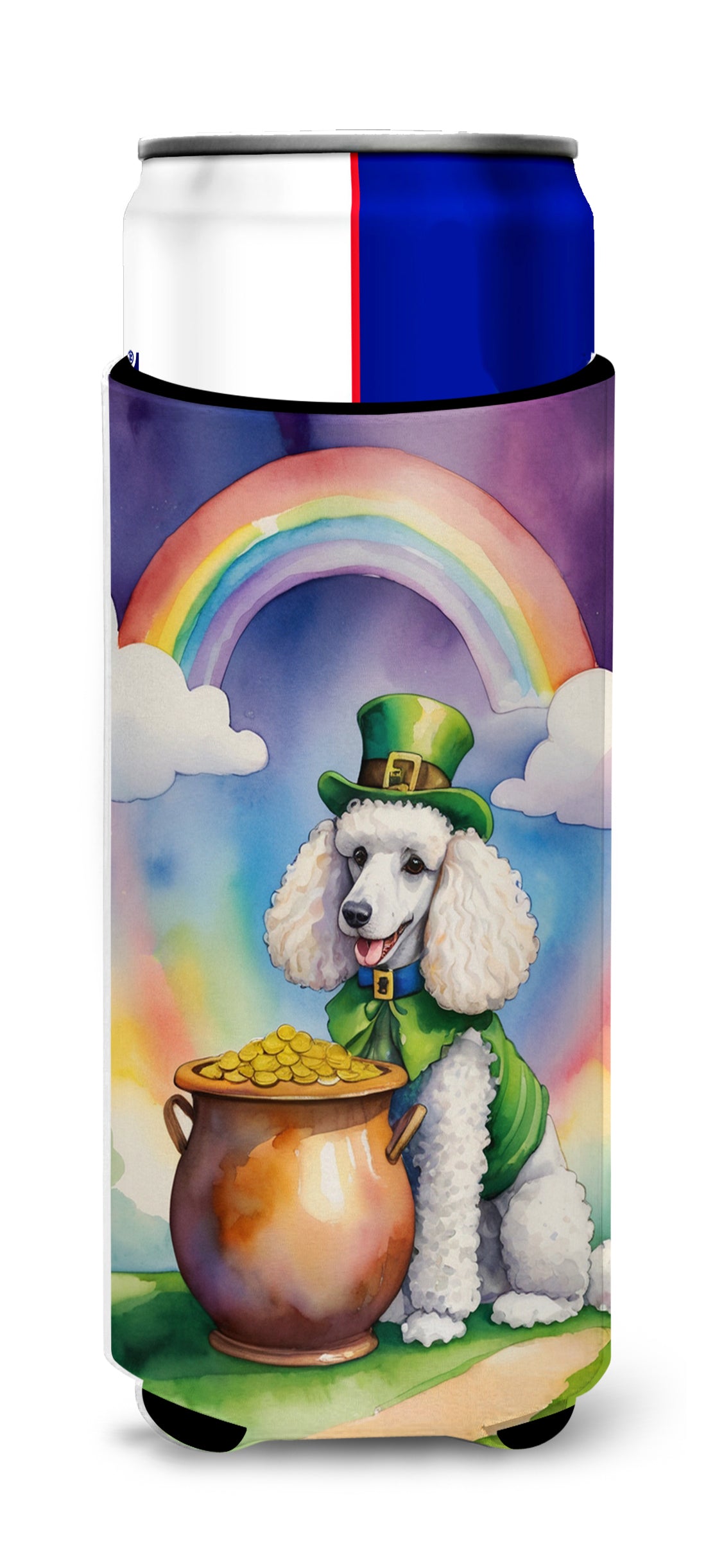Buy this White Poodle St Patrick's Day Hugger for Ultra Slim Cans