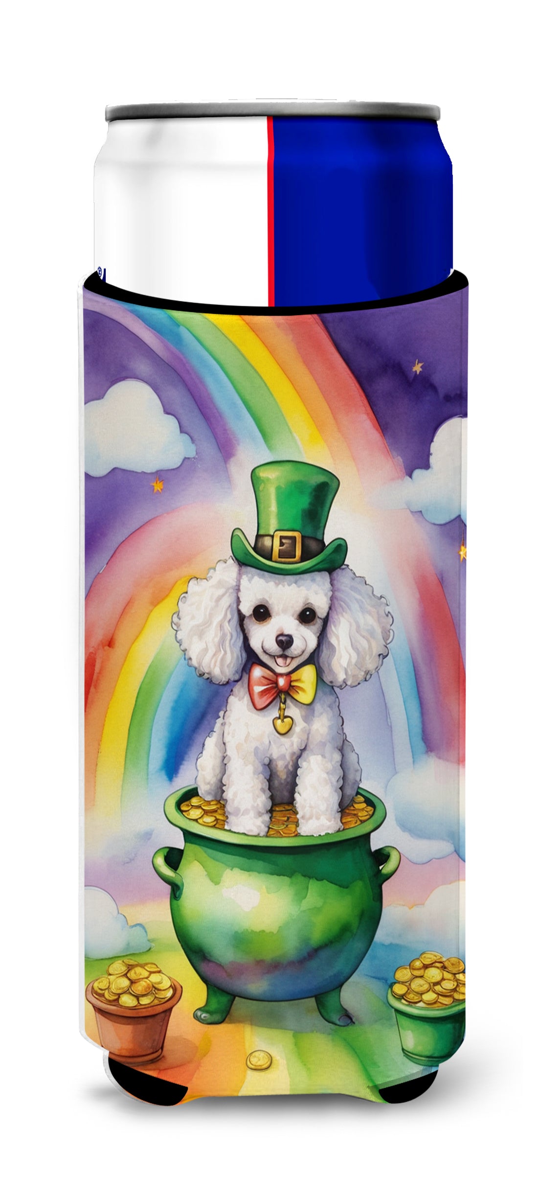 Buy this White Poodle St Patrick's Day Hugger for Ultra Slim Cans