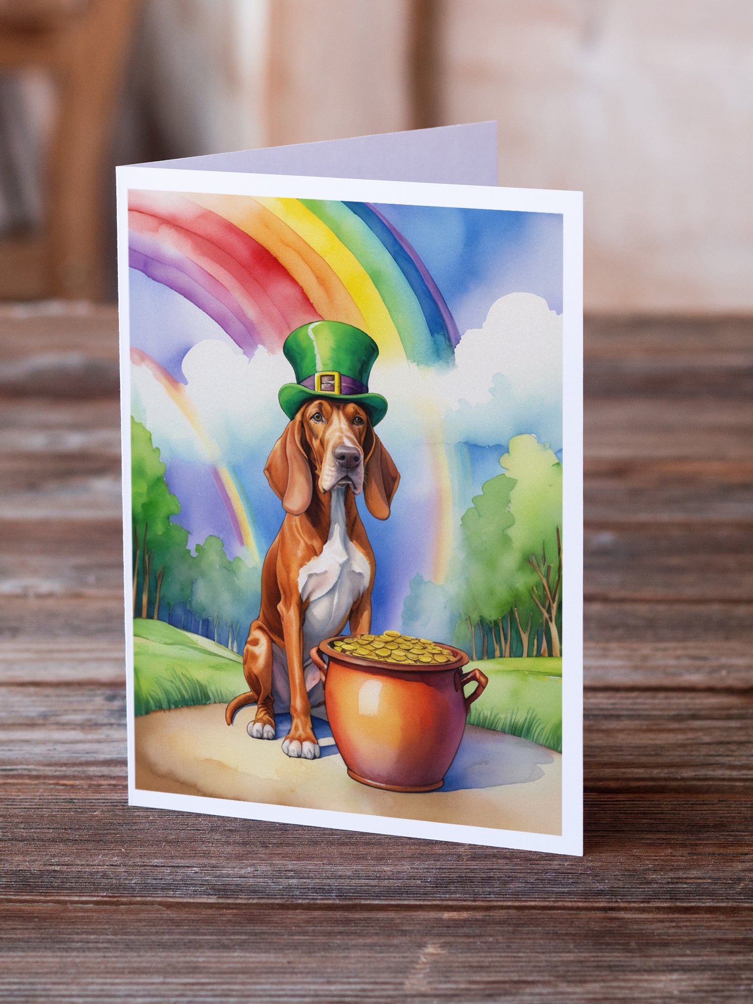 Red Redbone Coonhound St Patrick's Day Greeting Cards Pack of 8