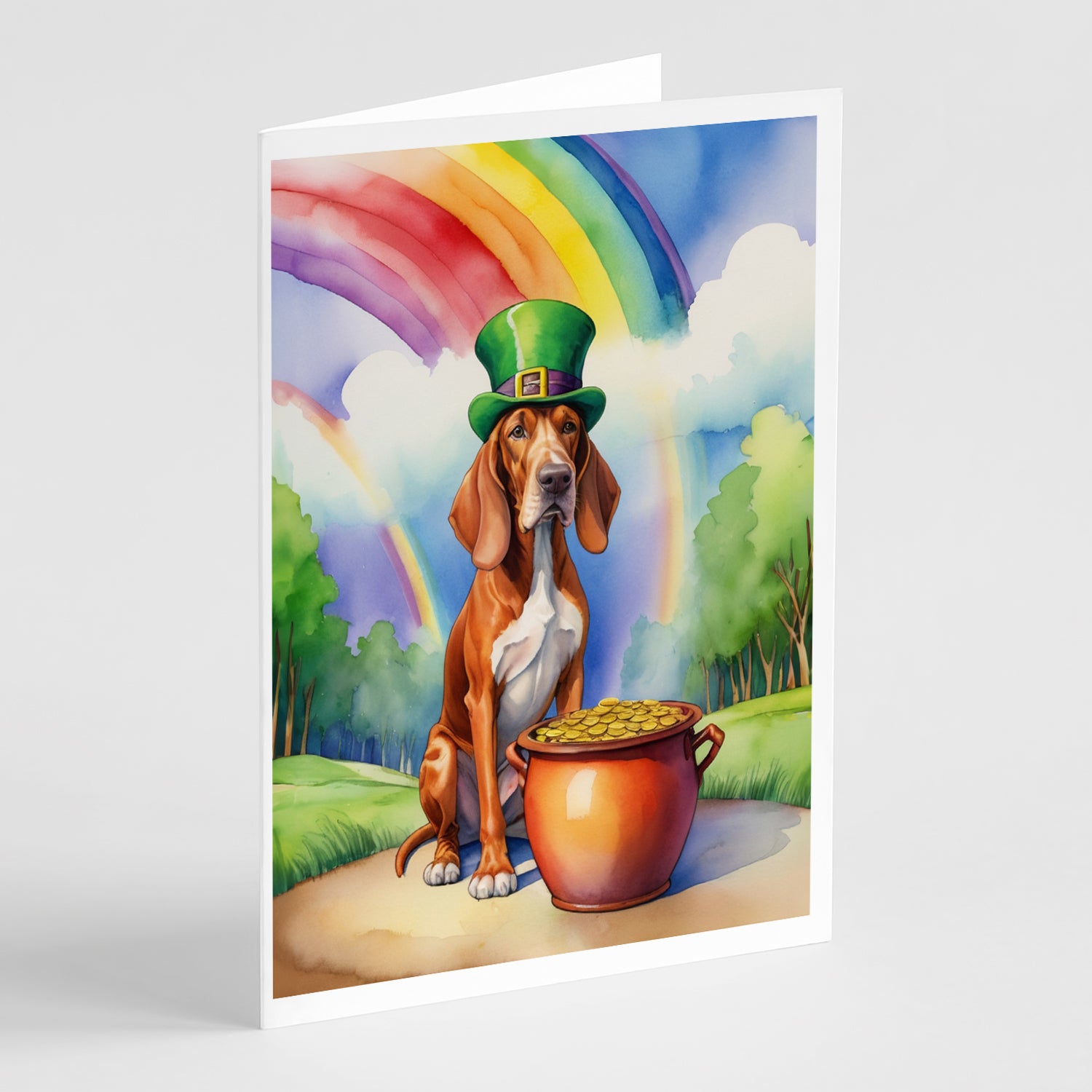 Buy this Red Redbone Coonhound St Patrick's Day Greeting Cards Pack of 8