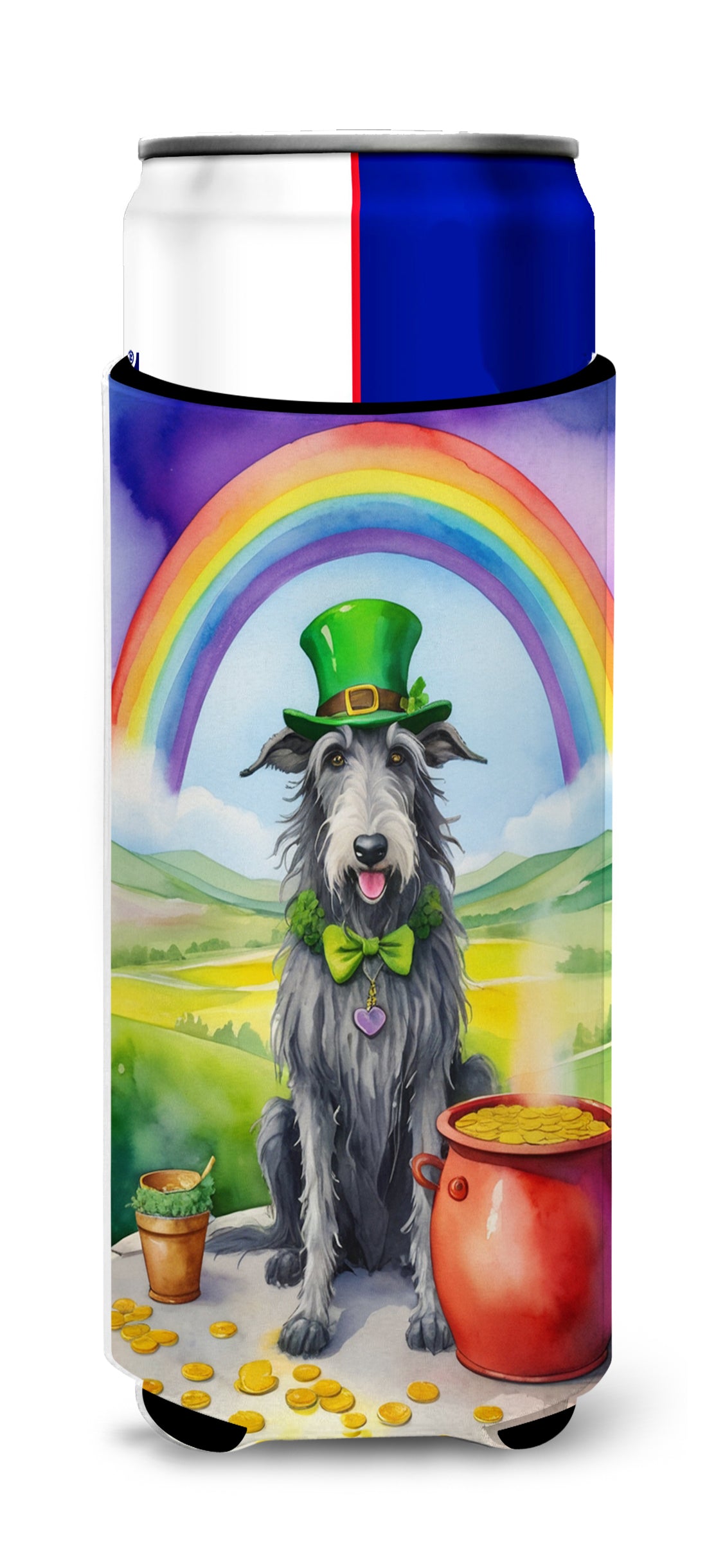 Buy this Scottish Deerhound St Patrick's Day Hugger for Ultra Slim Cans