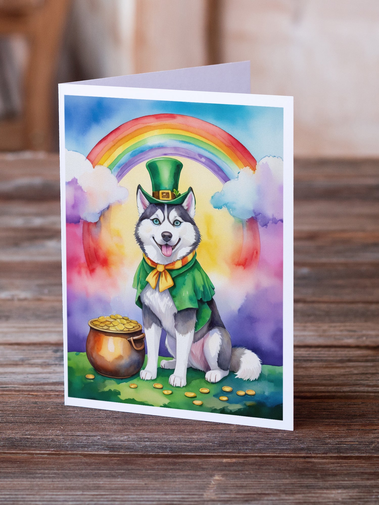 Buy this Siberian Husky St Patrick's Day Greeting Cards Pack of 8