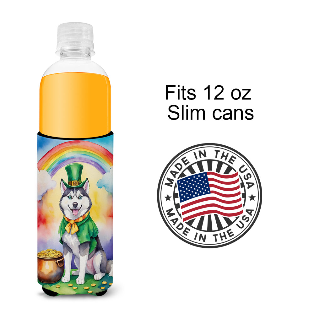 Siberian Husky St Patrick's Day Hugger for Ultra Slim Cans