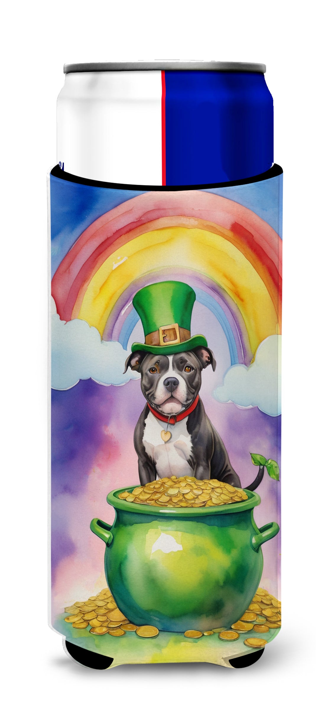 Buy this Staffordshire Bull Terrier St Patrick's Day Hugger for Ultra Slim Cans