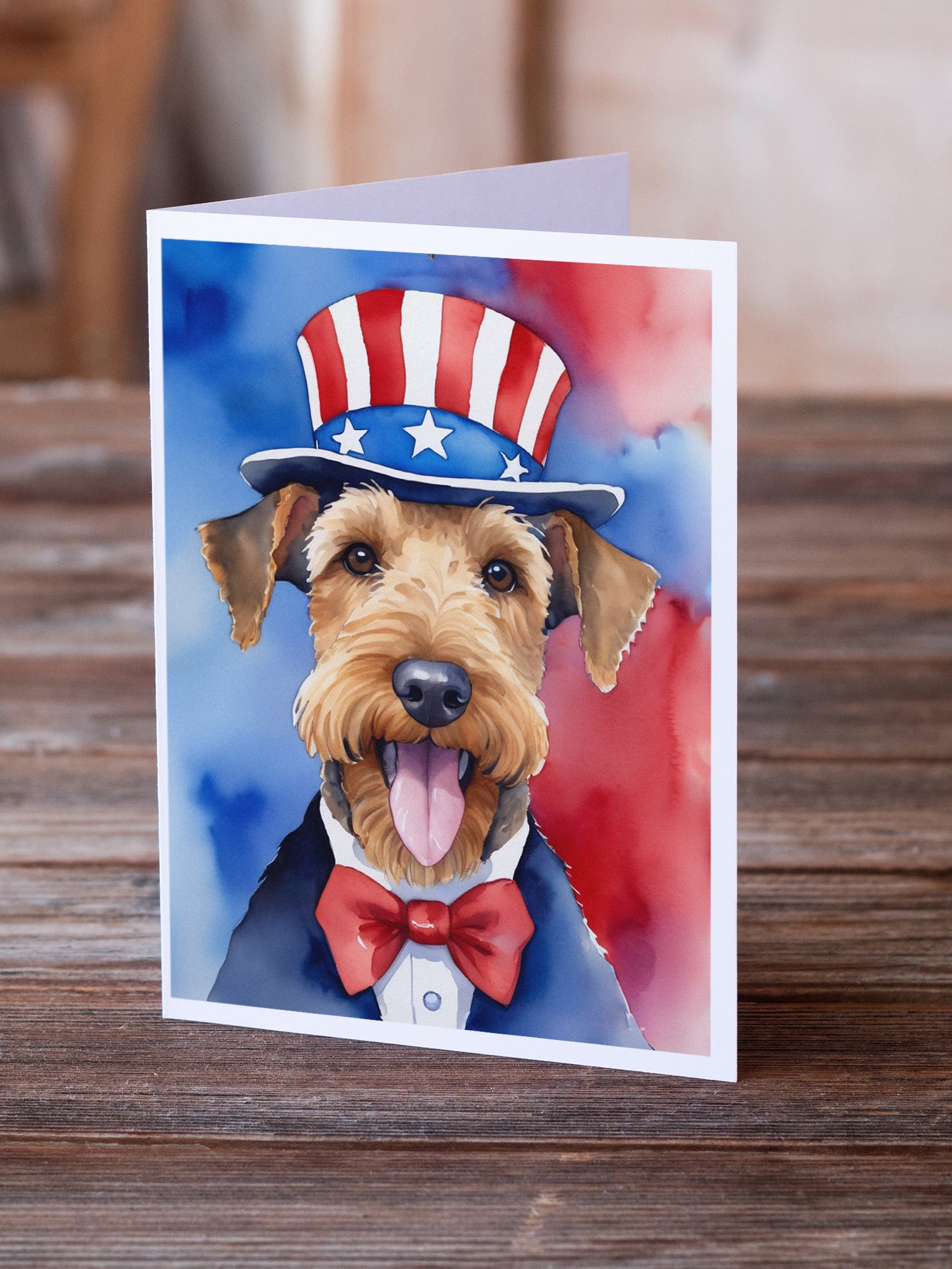 Airedale Terrier Patriotic American Greeting Cards Pack of 8
