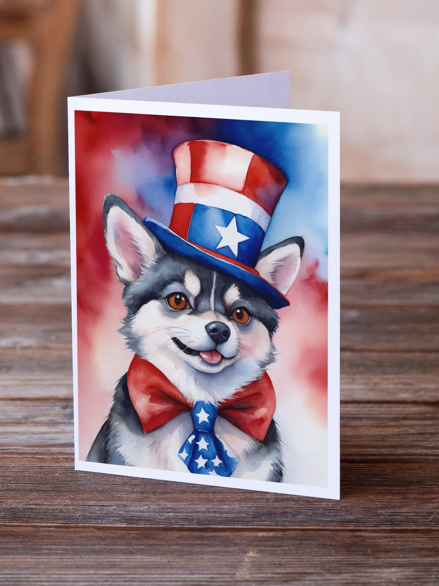 Alaskan Klee Kai Patriotic American Greeting Cards Pack of 8