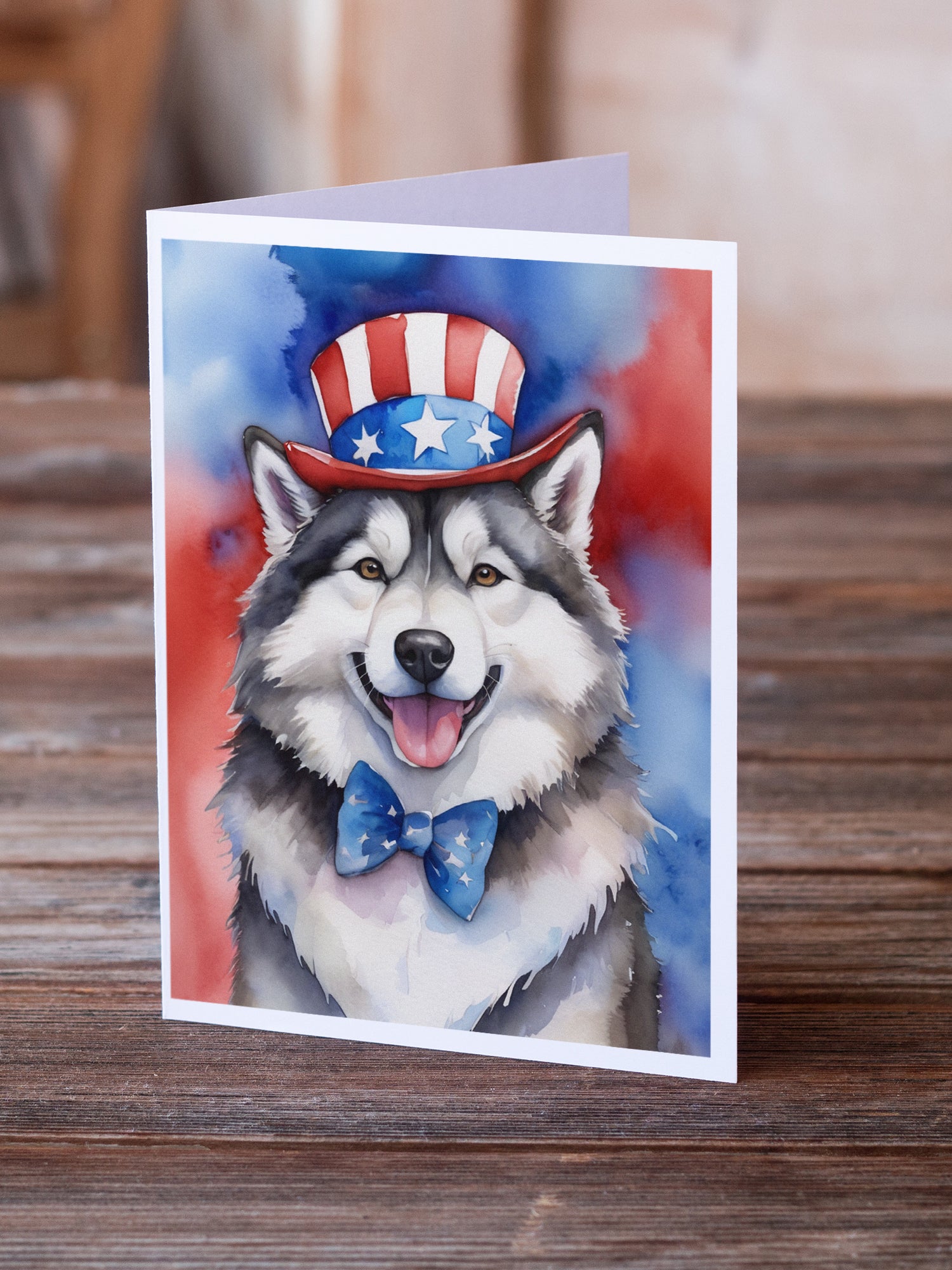 Buy this Alaskan Malamute Patriotic American Greeting Cards Pack of 8