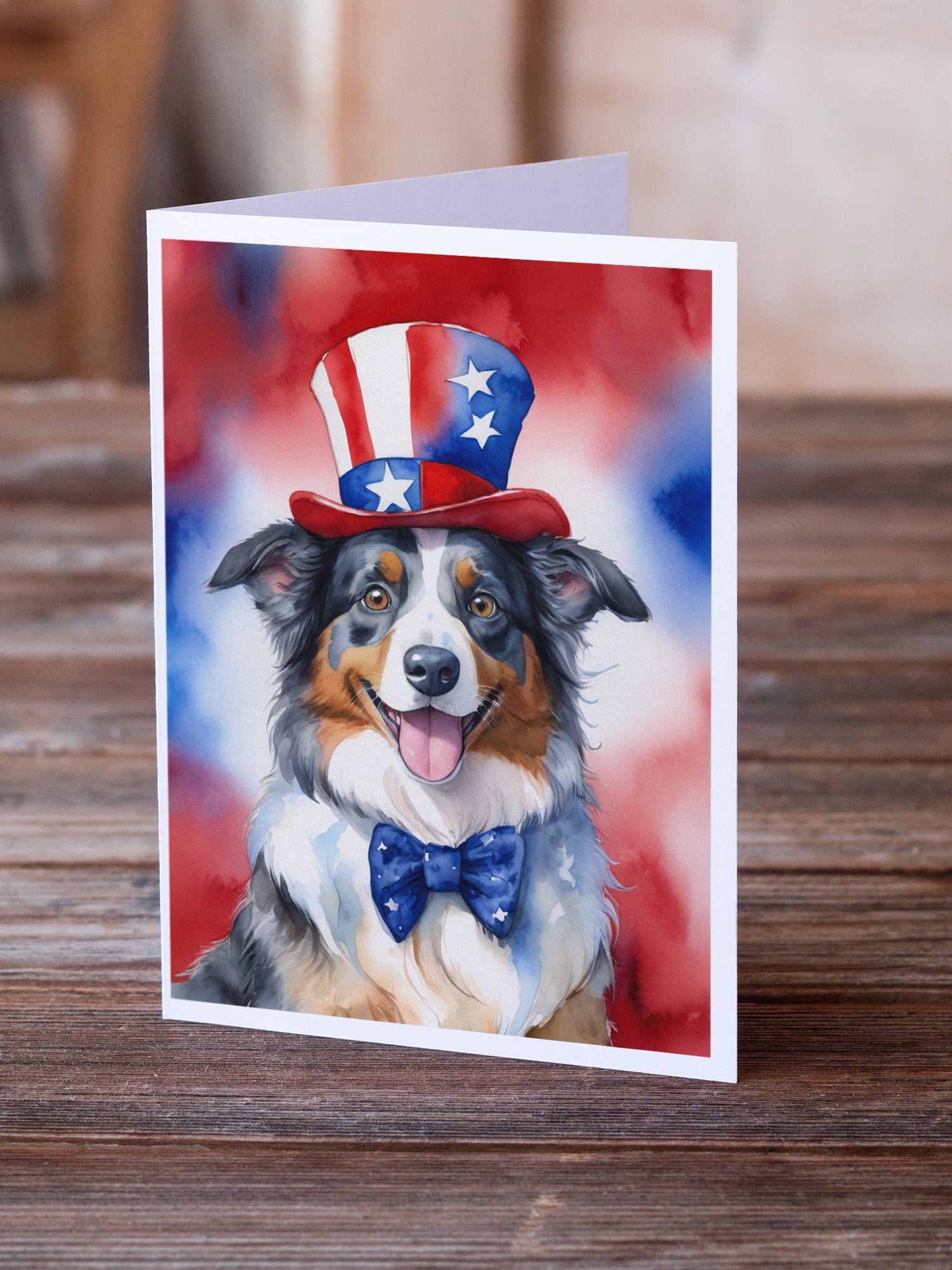 Buy this Australian Shepherd Patriotic American Greeting Cards Pack of 8