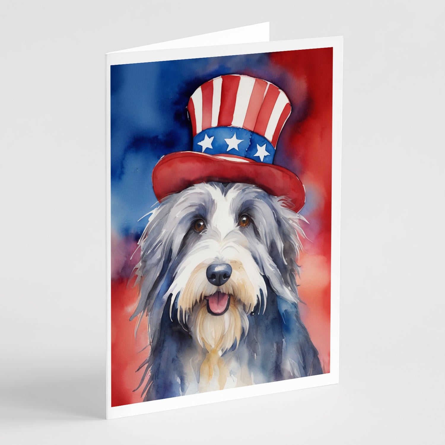 Buy this Bearded Collie Patriotic American Greeting Cards Pack of 8