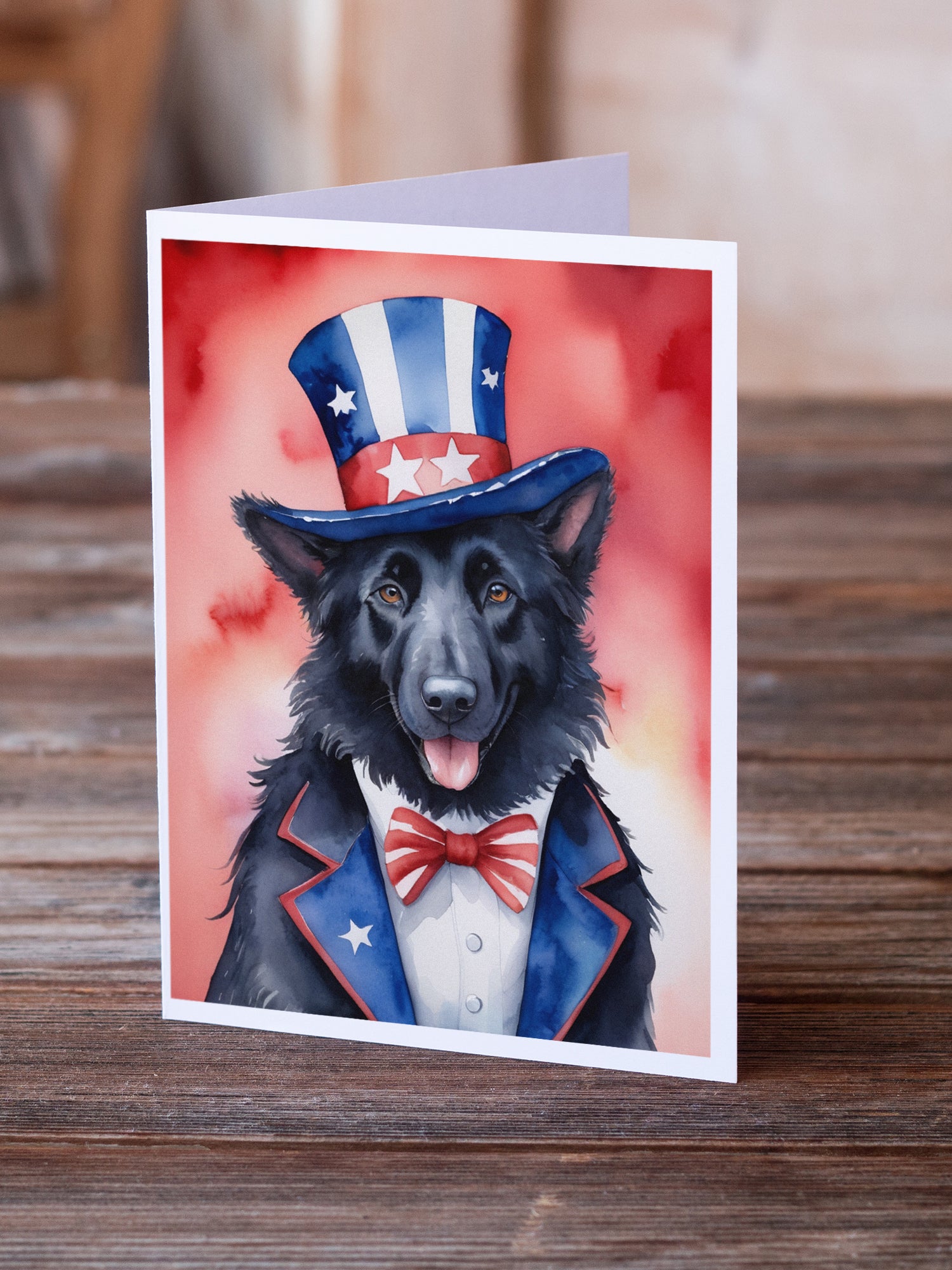 Belgian Sheepdog Patriotic American Greeting Cards Pack of 8