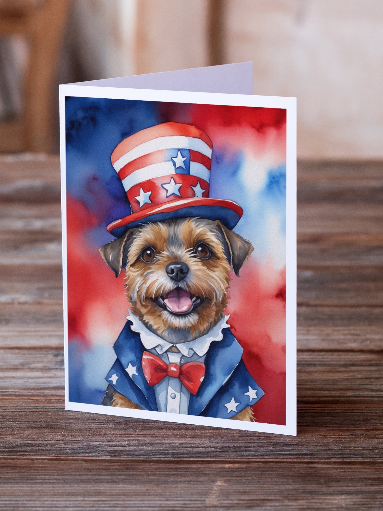 Border Terrier Patriotic American Greeting Cards Pack of 8