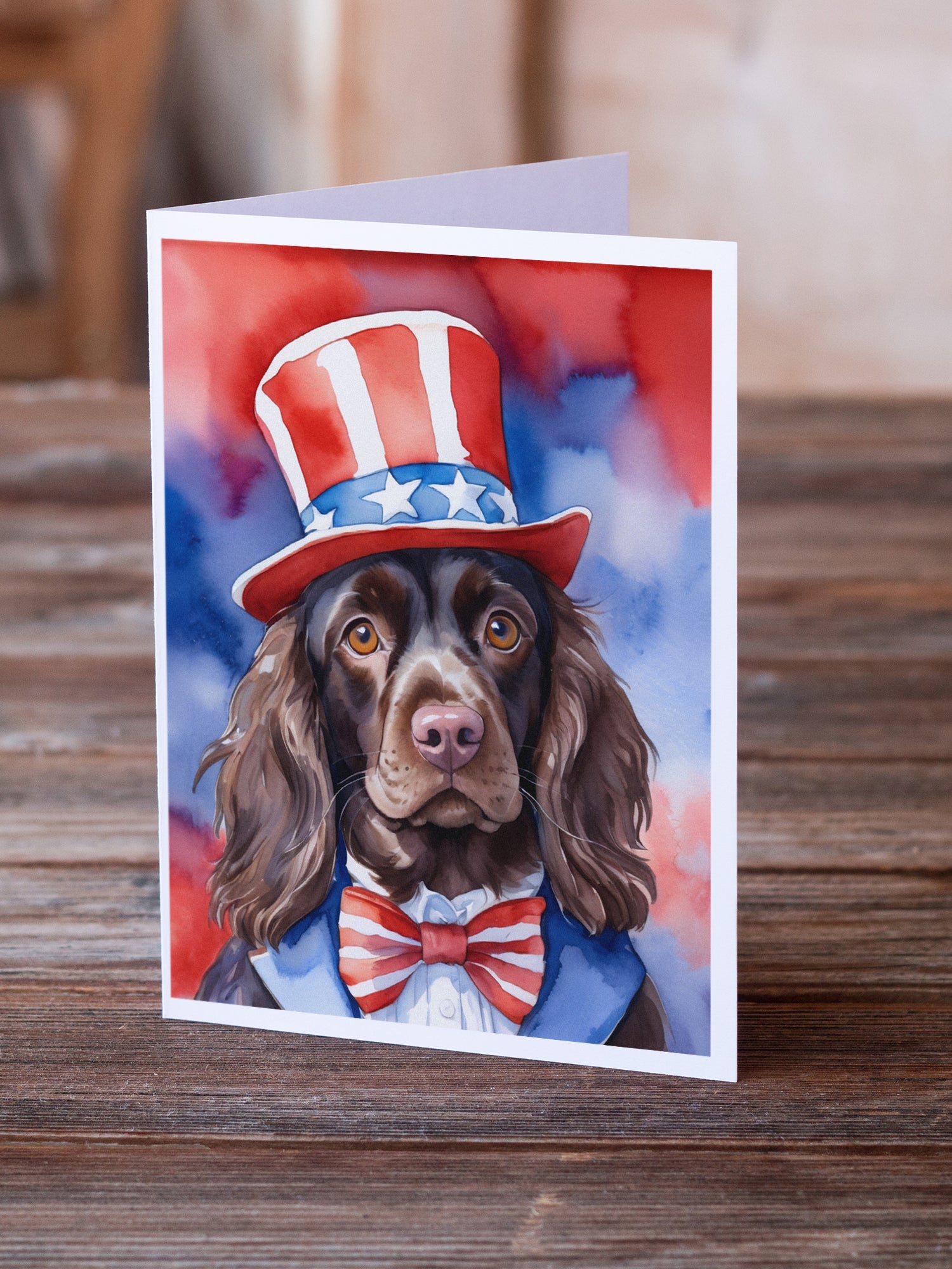 Boykin Spaniel Patriotic American Greeting Cards Pack of 8