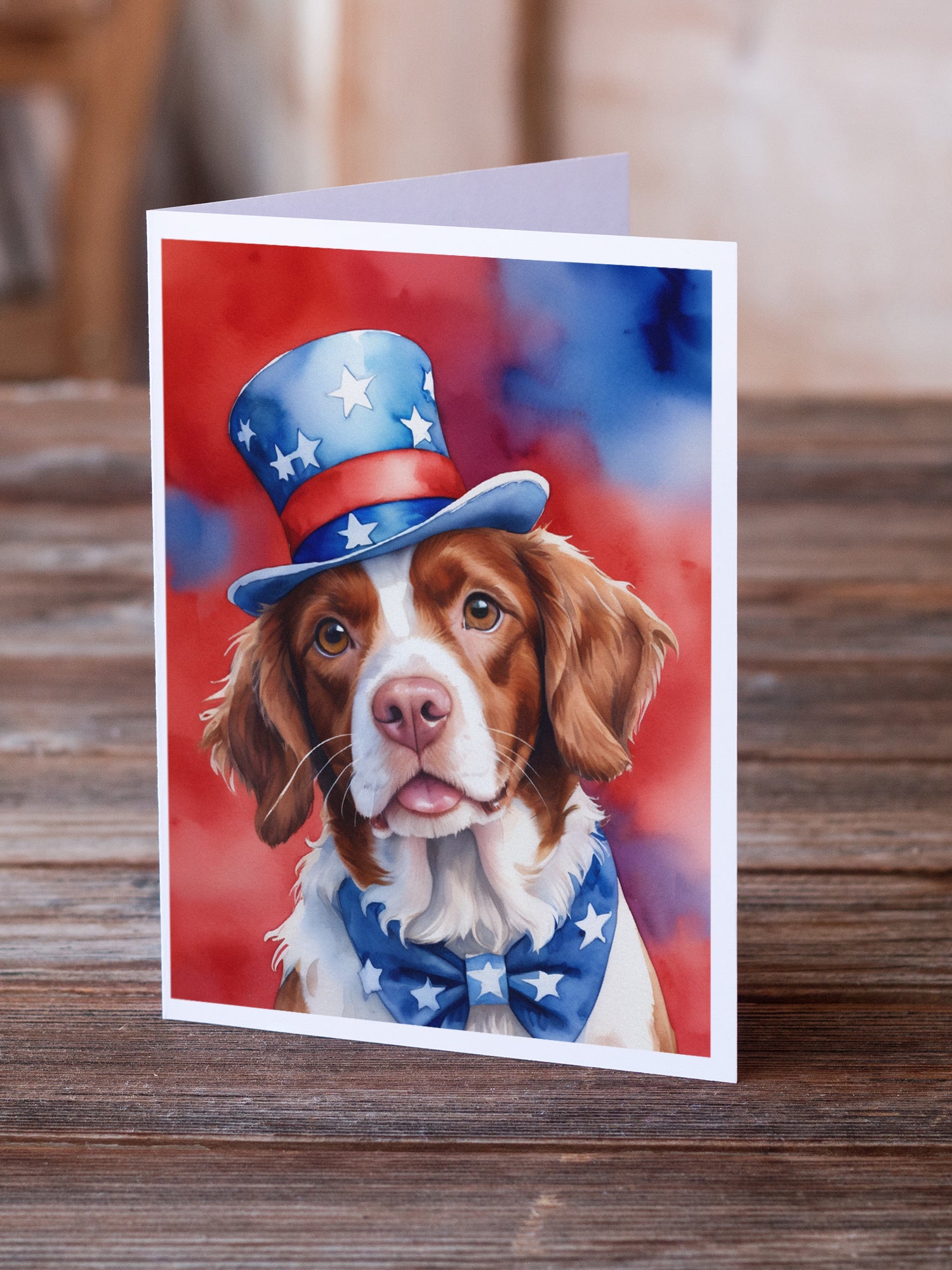 Brittany Spaniel Patriotic American Greeting Cards Pack of 8