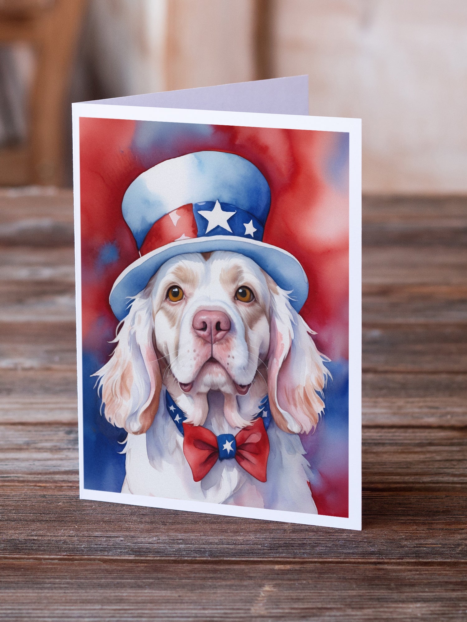 Clumber Spaniel Patriotic American Greeting Cards Pack of 8