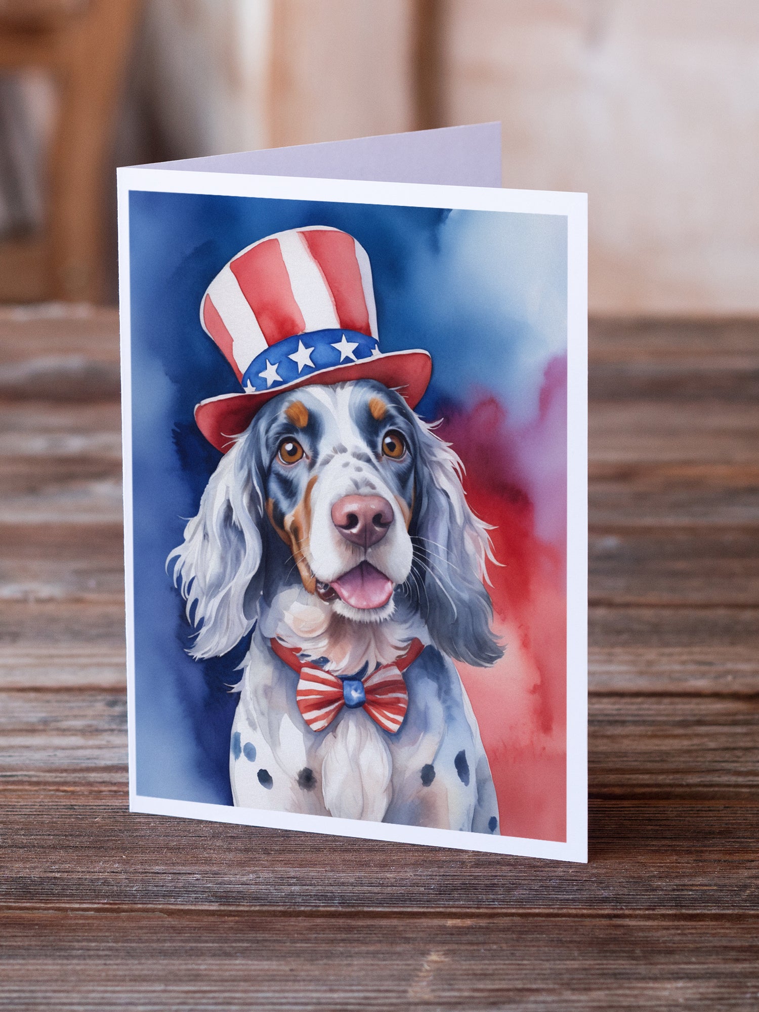 English Setter Patriotic American Greeting Cards Pack of 8