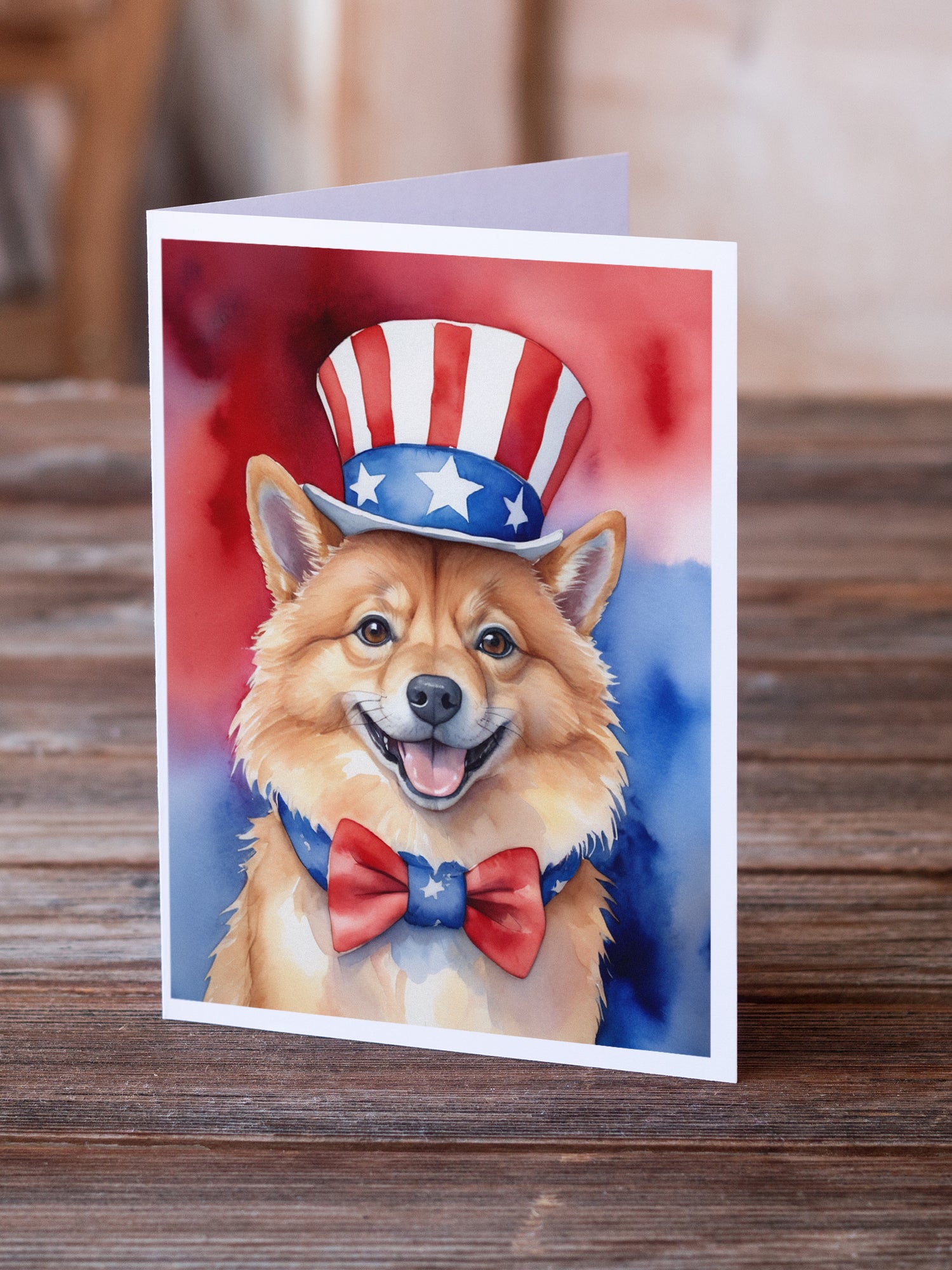 Finnish Spitz Patriotic American Greeting Cards Pack of 8