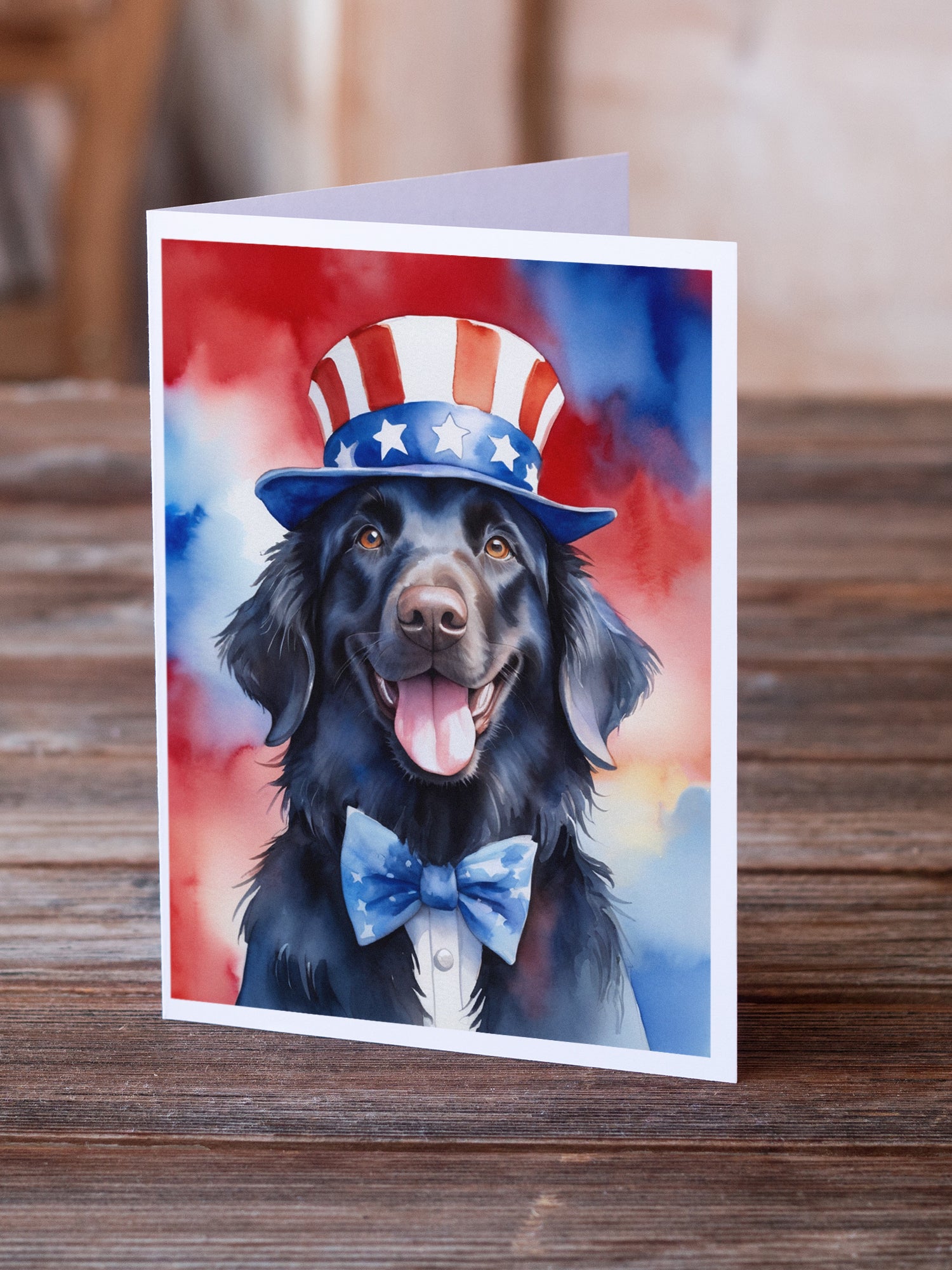 Flat-Coated Retriever Patriotic American Greeting Cards Pack of 8