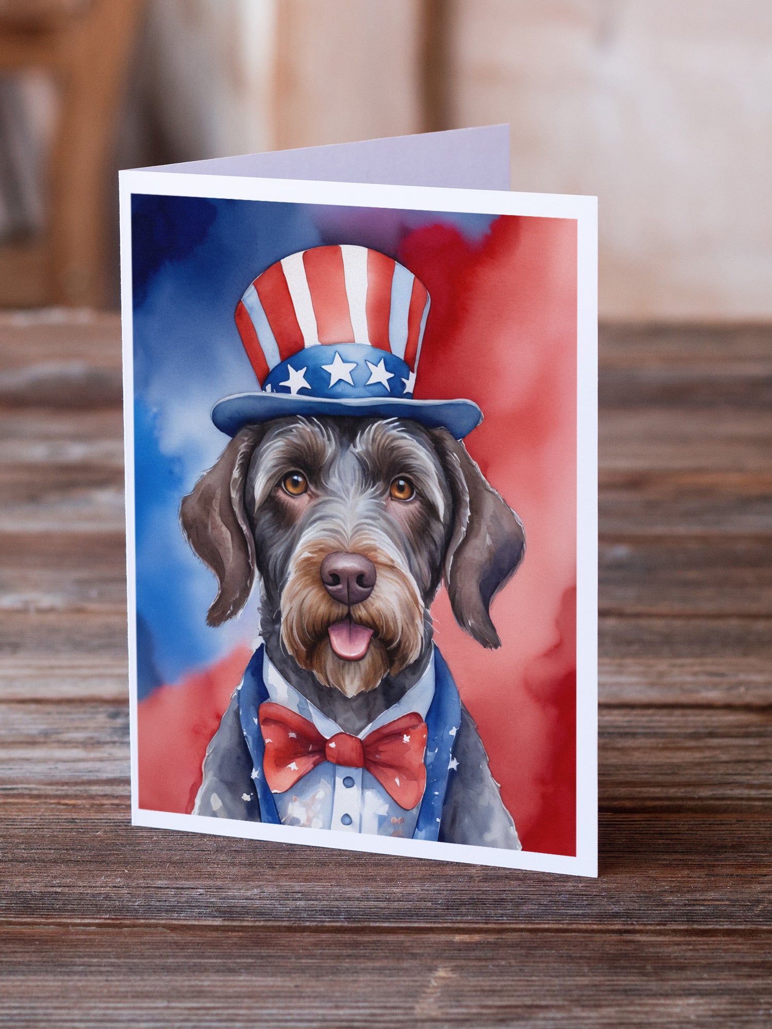 Buy this German Wirehaired Pointer Patriotic American Greeting Cards Pack of 8