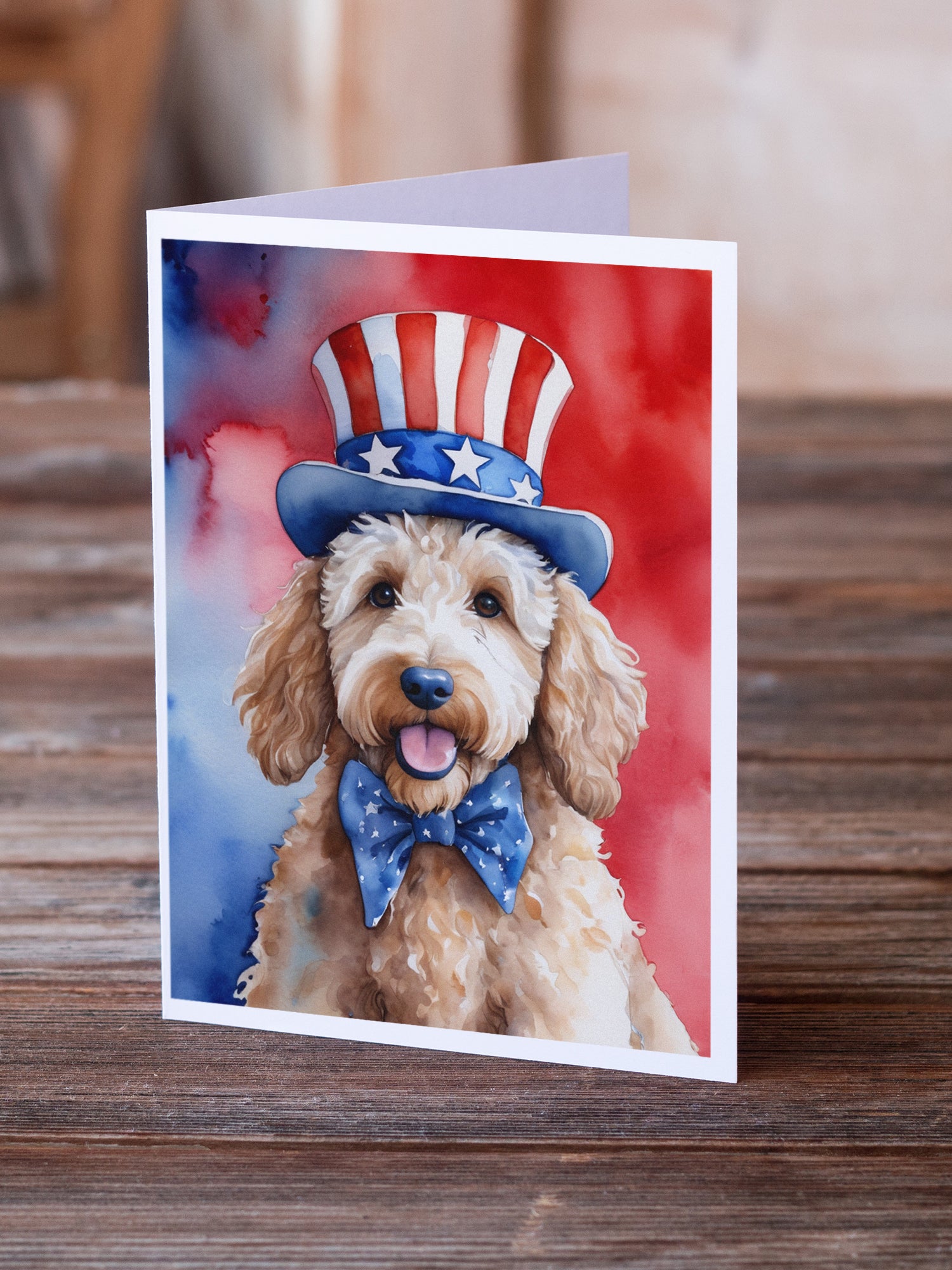 Buy this Goldendoodle Patriotic American Greeting Cards Pack of 8