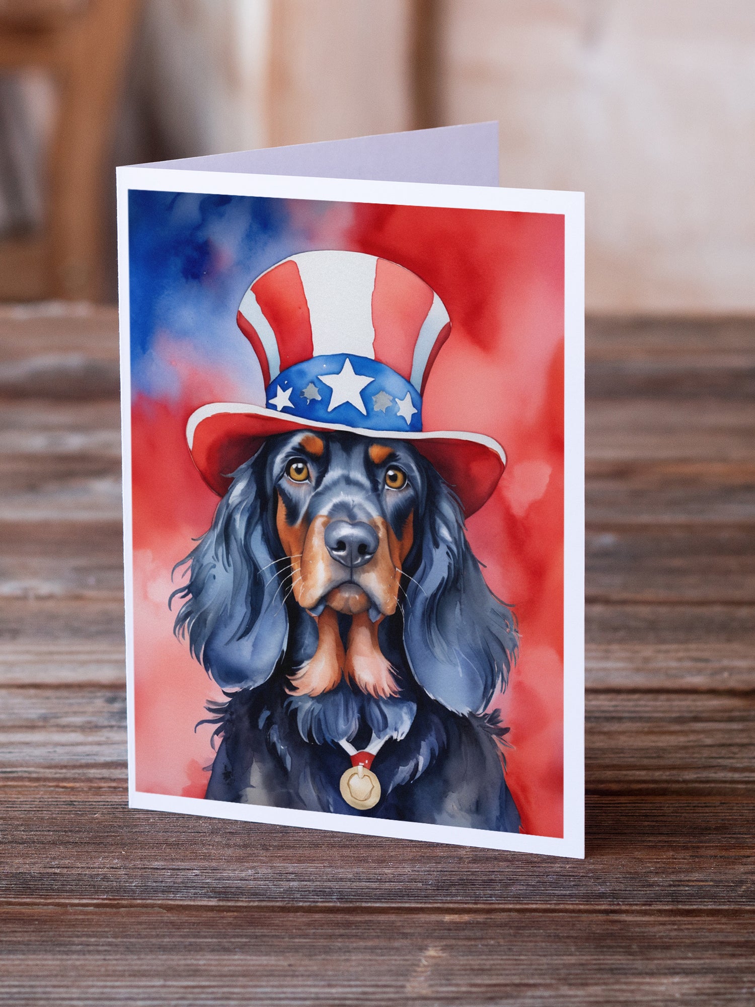 Gordon Setter Patriotic American Greeting Cards Pack of 8