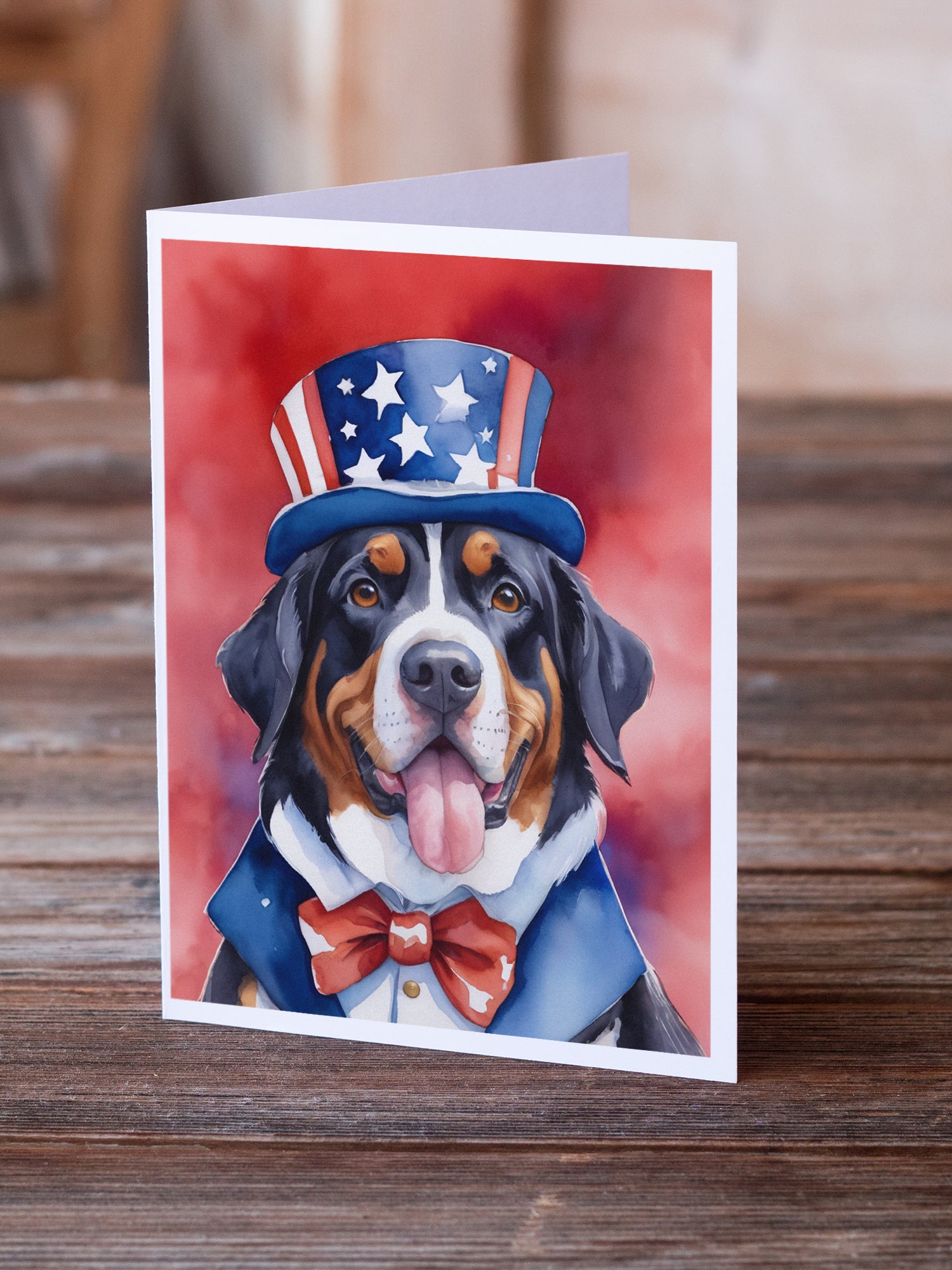 Greater Swiss Mountain Dog Patriotic American Greeting Cards Pack of 8
