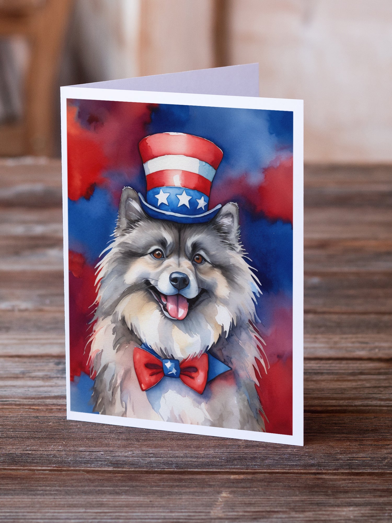 Keeshond Patriotic American Greeting Cards Pack of 8