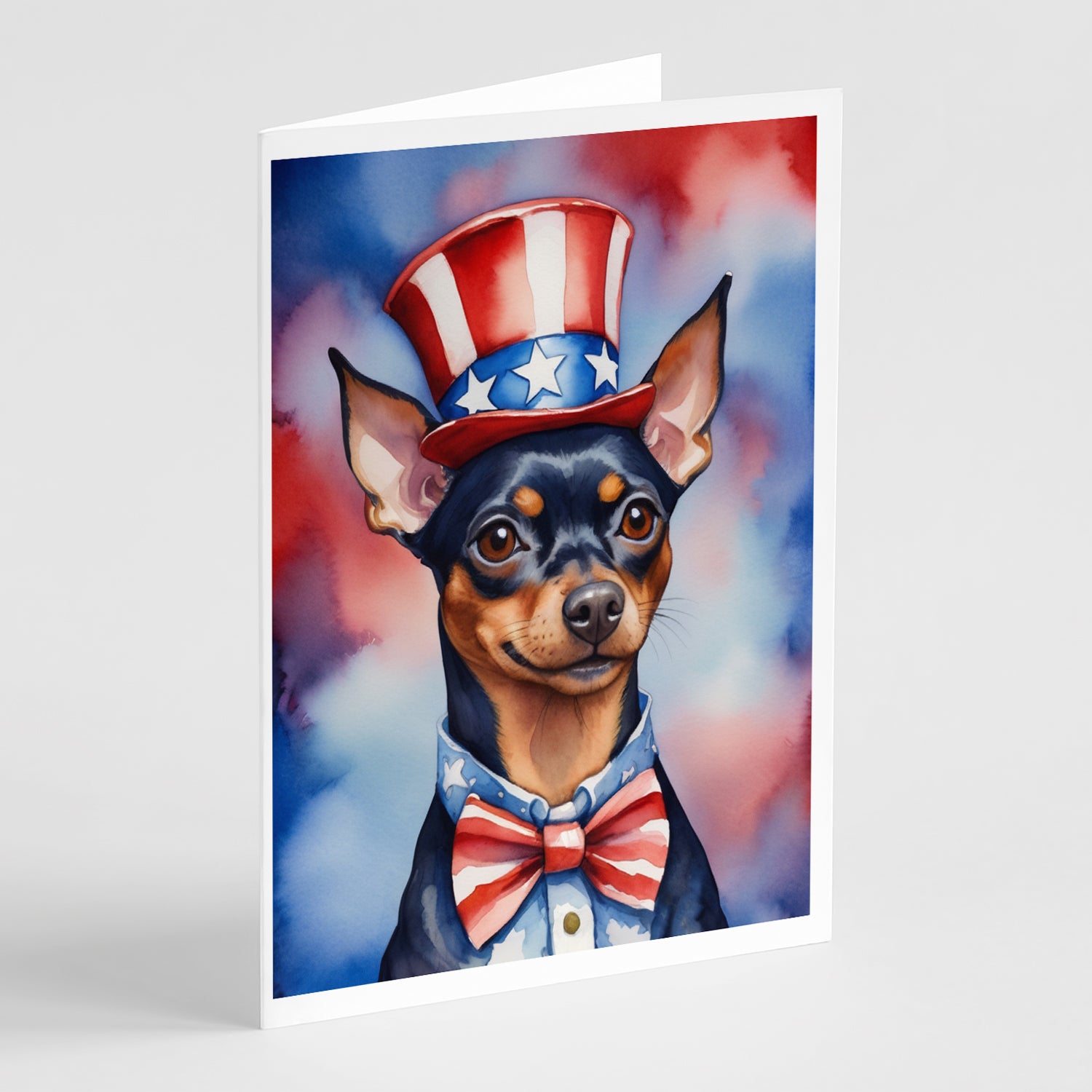 Buy this Miniature Pinscher Patriotic American Greeting Cards Pack of 8