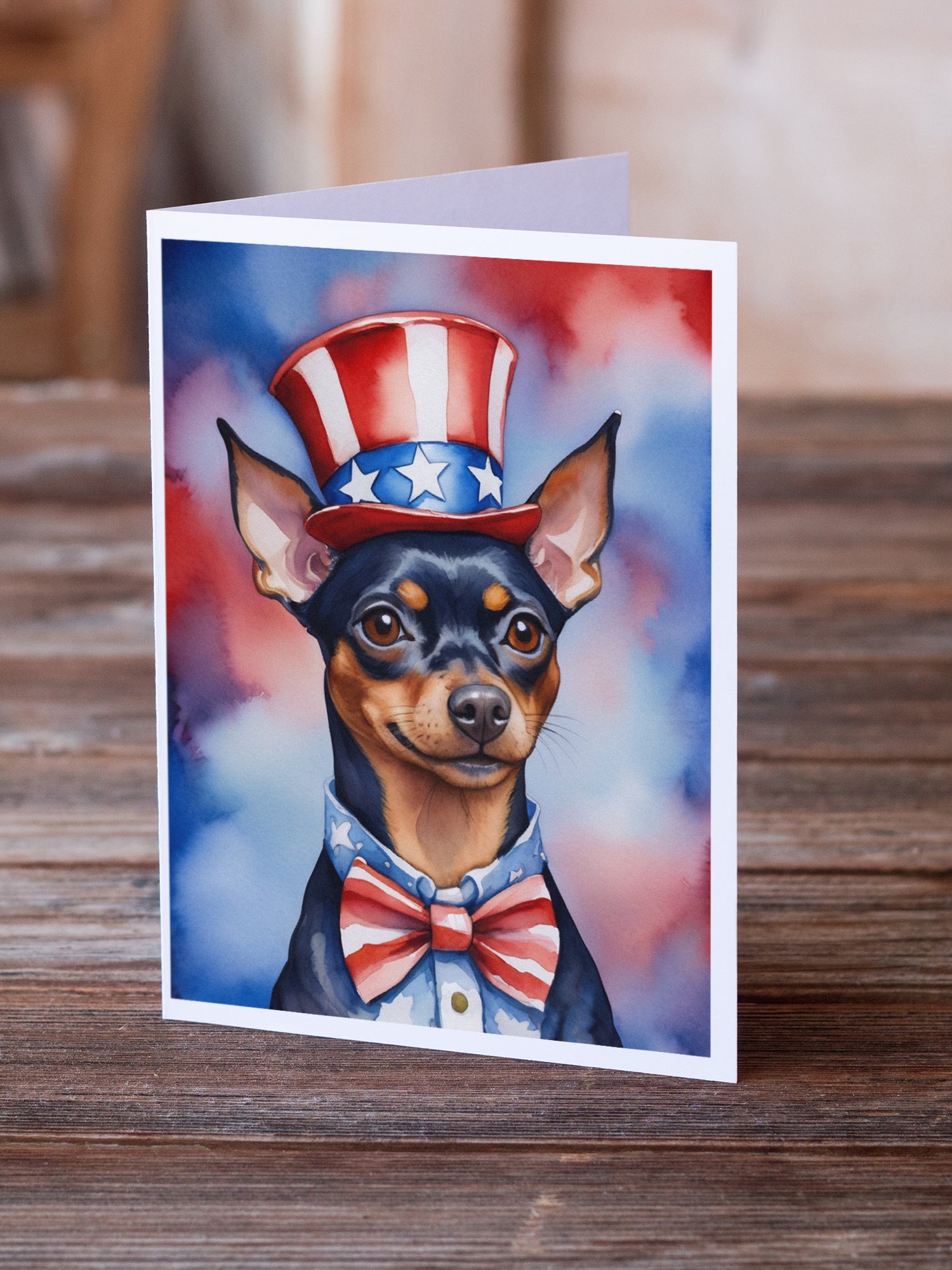 Miniature Pinscher Patriotic American Greeting Cards Pack of 8