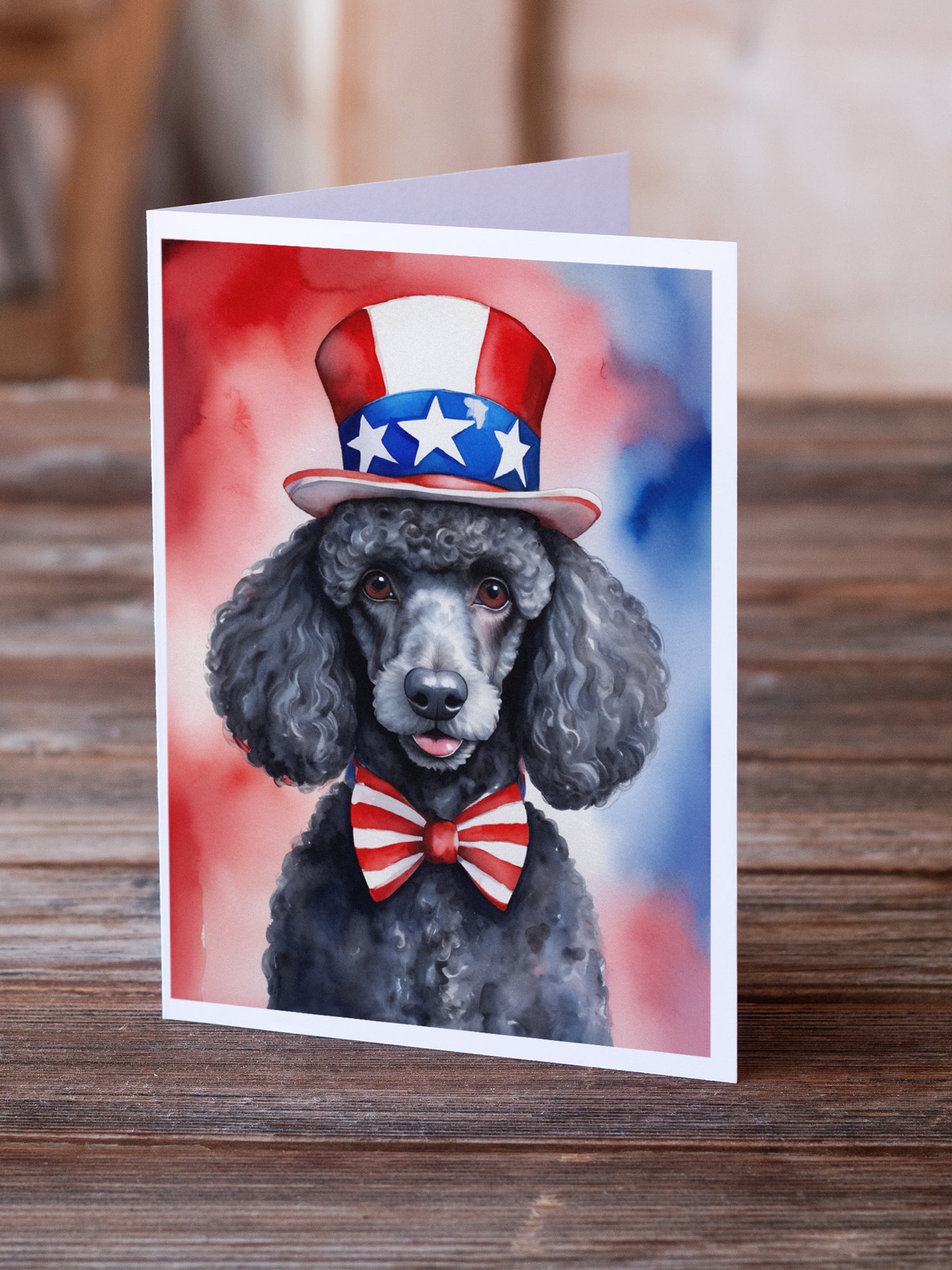 Black Poodle Patriotic American Greeting Cards Pack of 8