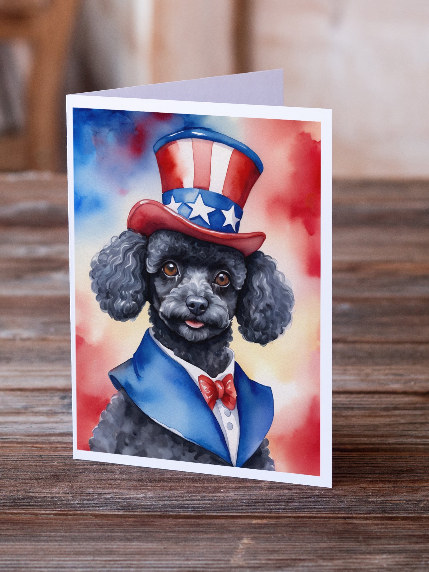 Black Poodle Patriotic American Greeting Cards Pack of 8