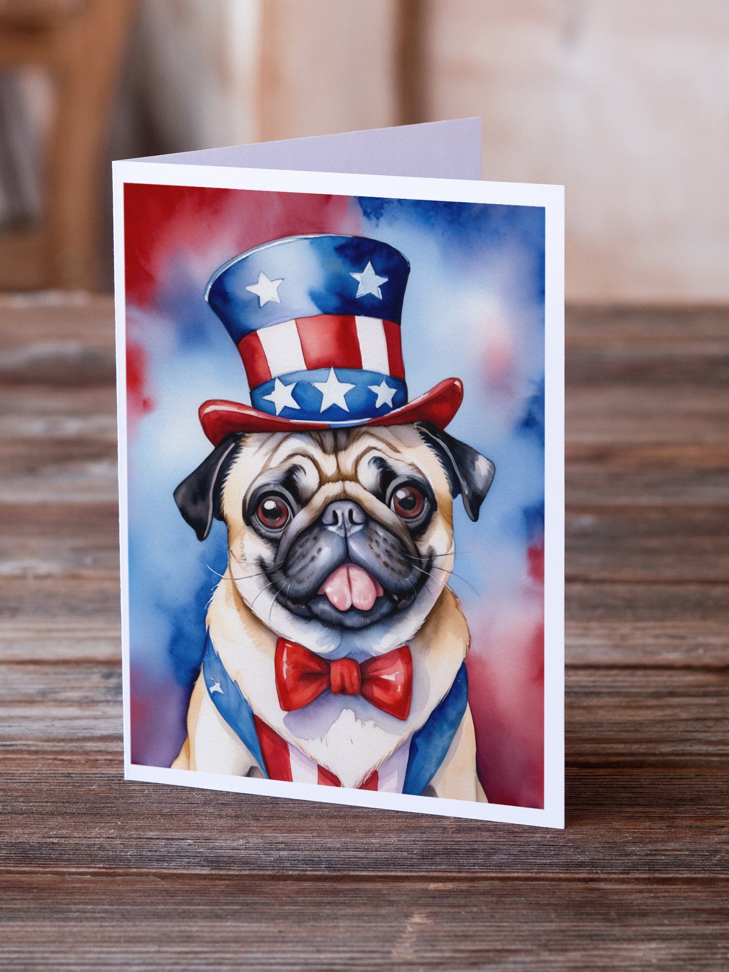 Pug Patriotic American Greeting Cards Pack of 8